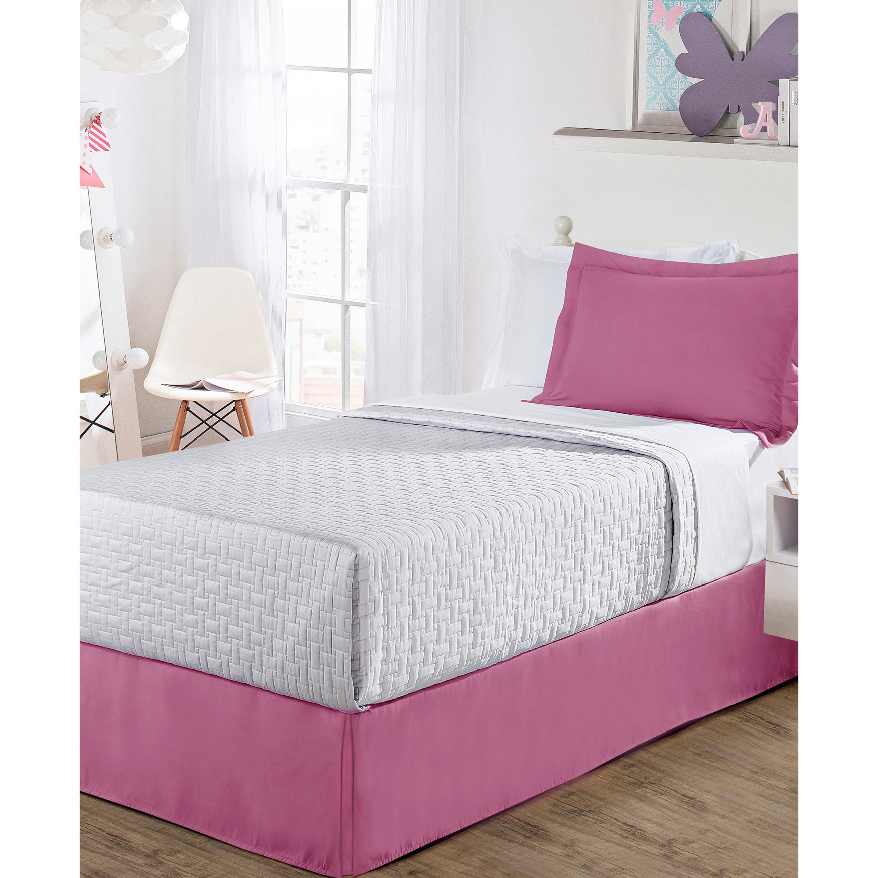 Luxury Hotel Kids Tailored 14&quot; Drop Pink Bed Skirt,, 