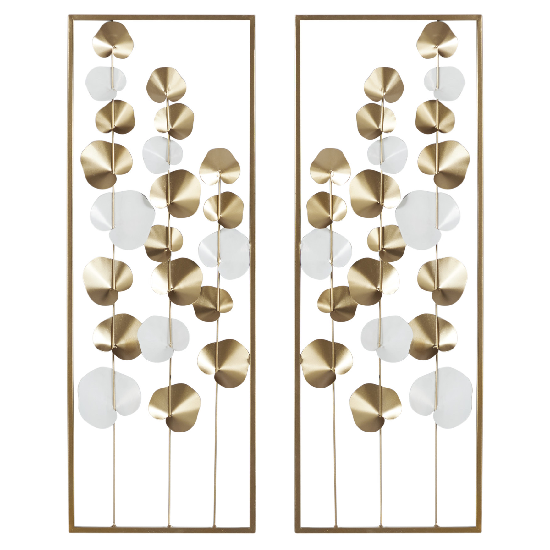 Set Of 2 Gold Metal Floral Wall Decor, GOLD