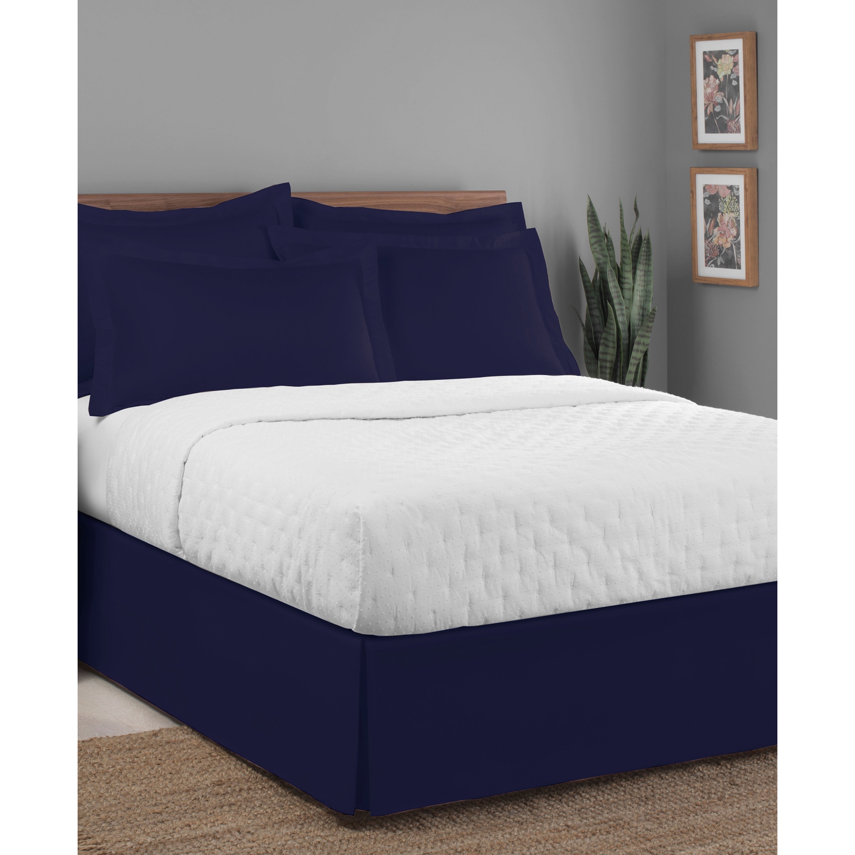 Luxury Hotel Classic Tailored 14&quot; Drop Navy Bed Skirt, 