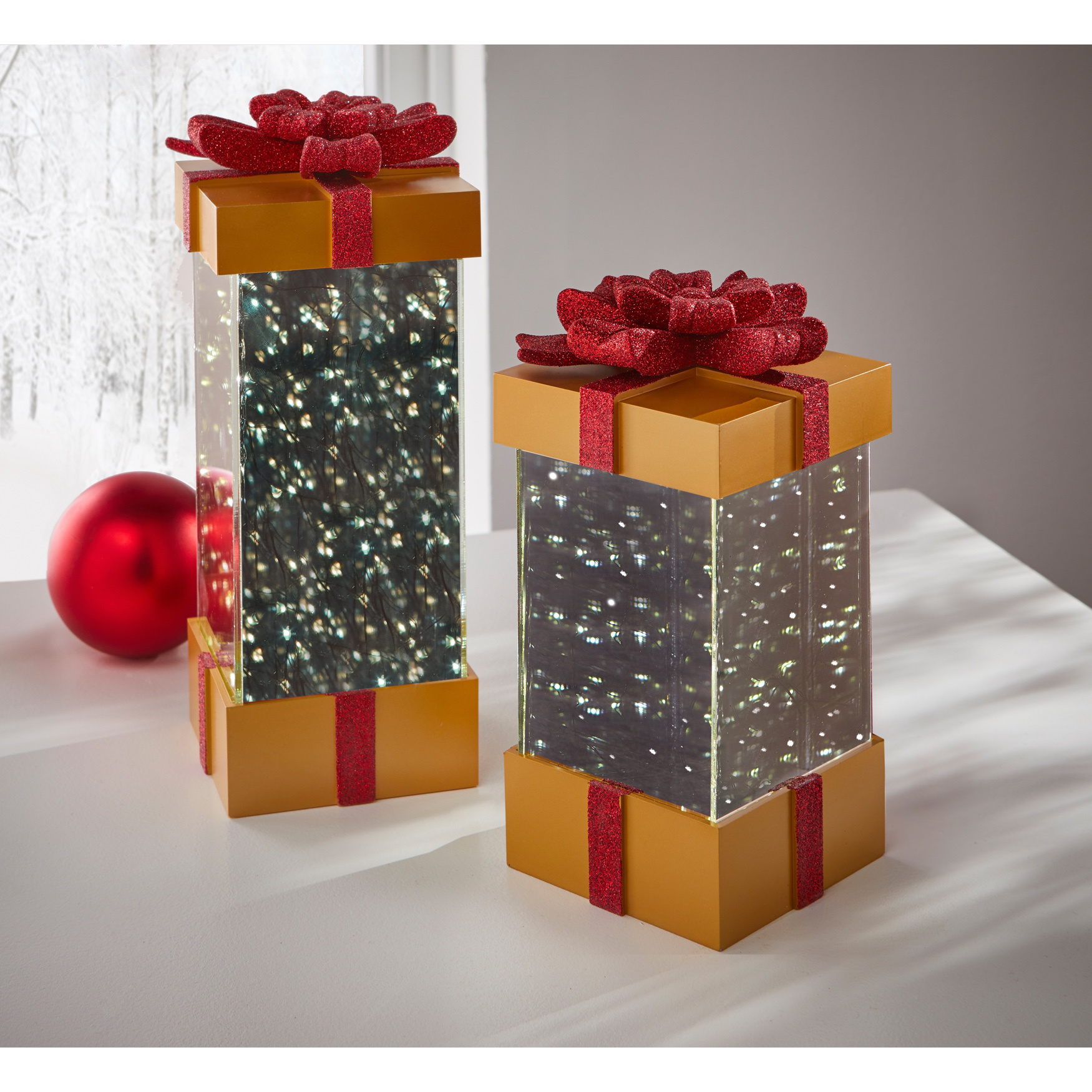8&quot;H LED Gold Mirror Gift Box, RED GOLD