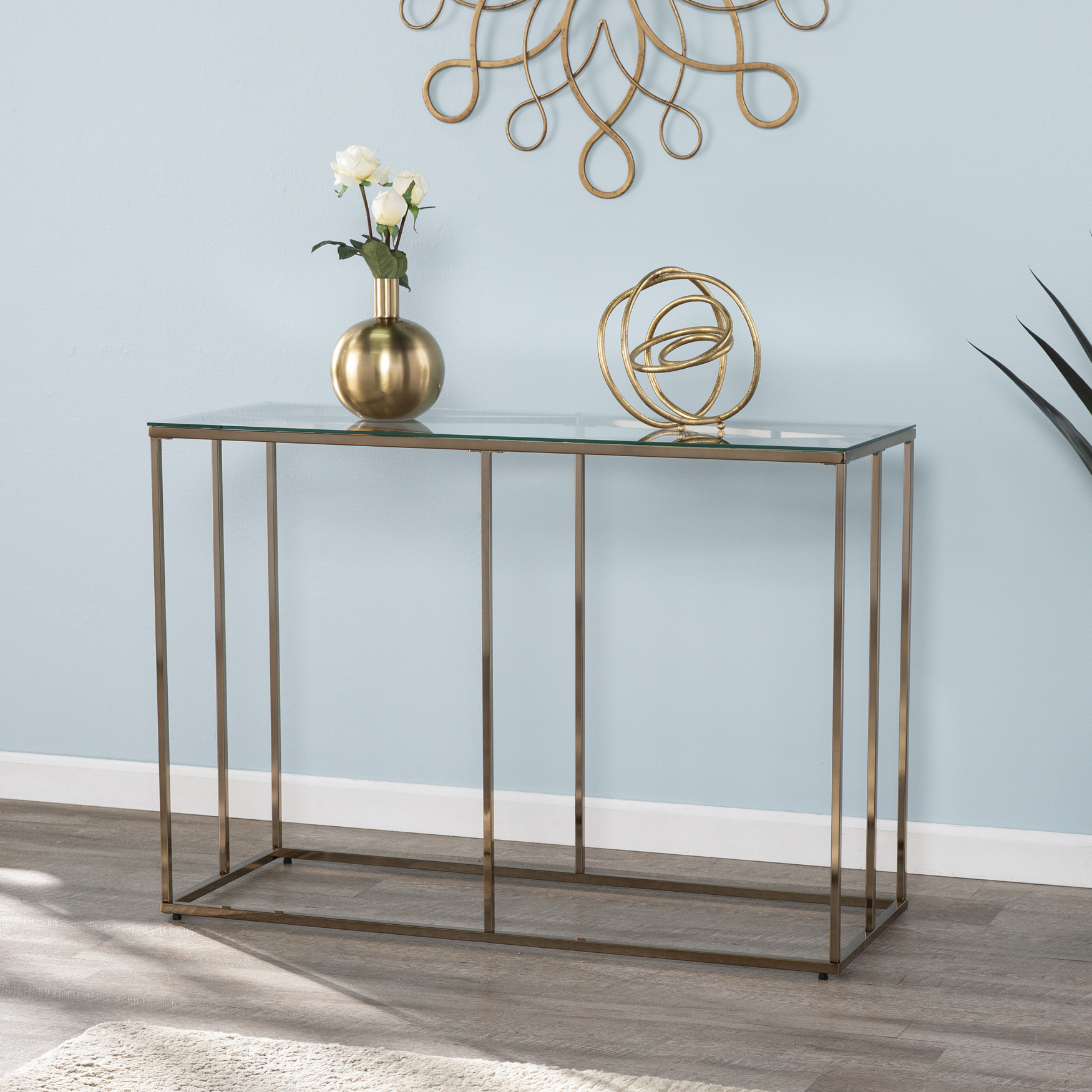 Nicholance Contemporary Glass-Top Console Table, CHAMPAGNE