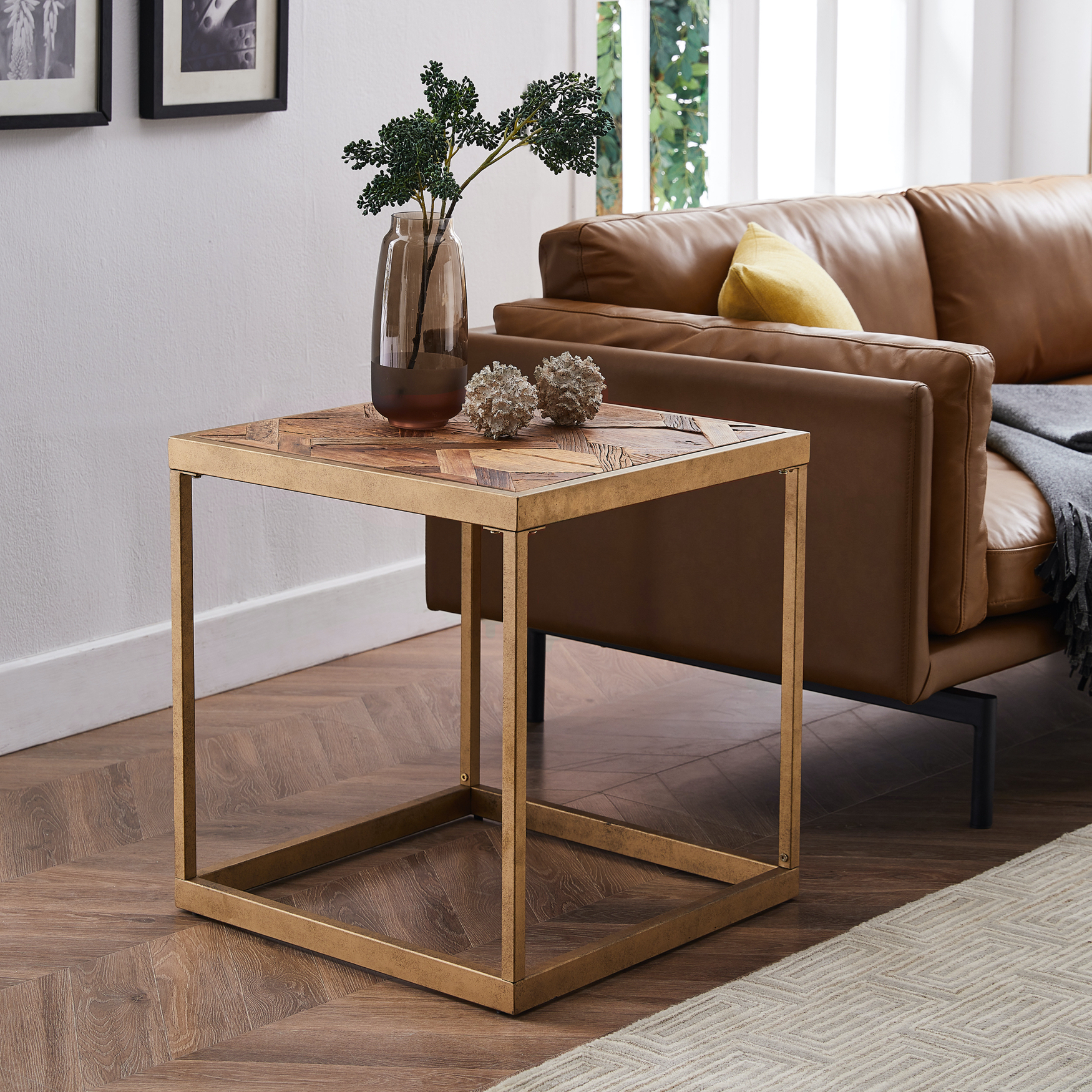 Dorville Reclaimed Wood Patchwork End Table, BROWN