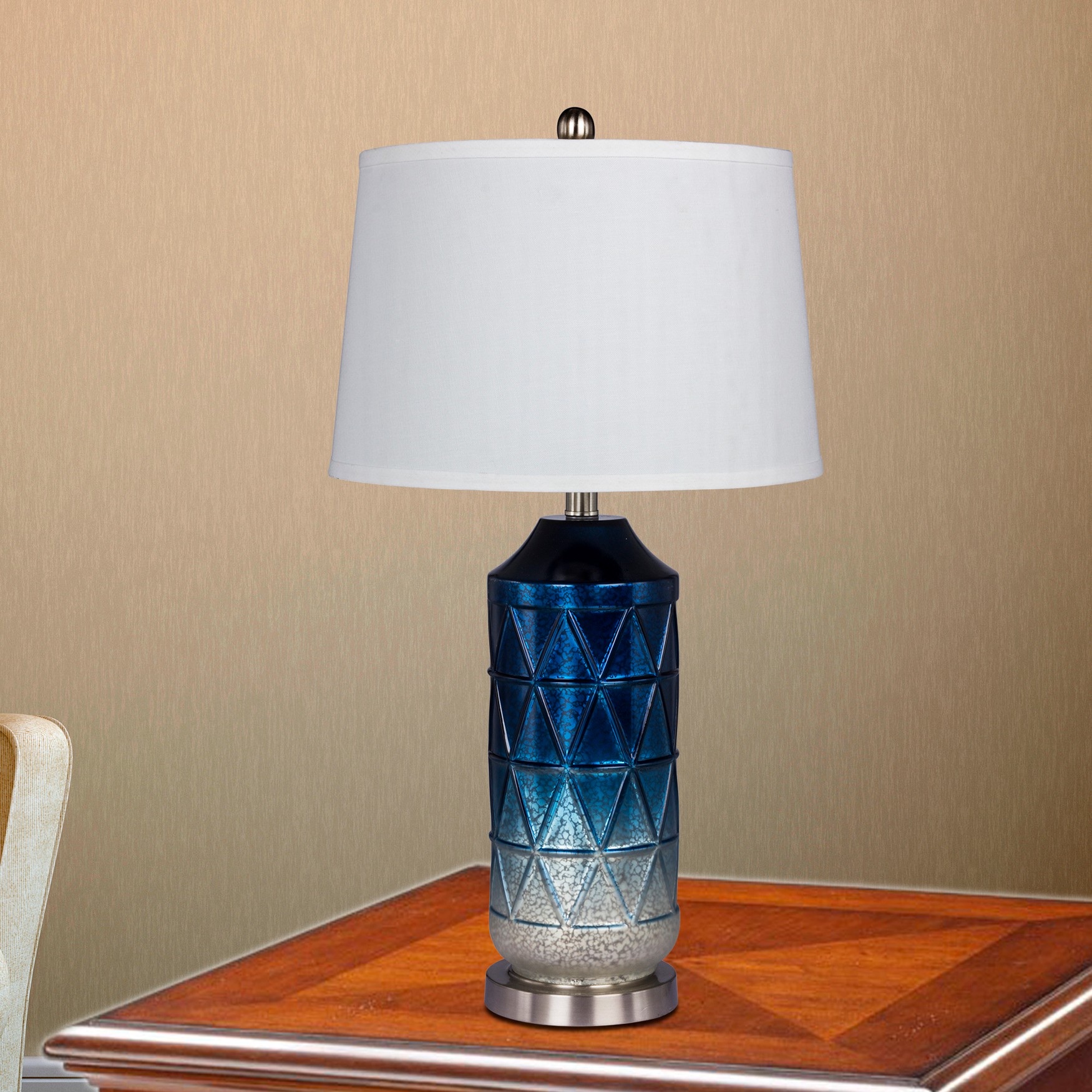 White & Frosted Blue Mercury Glass 27.5&quot; Table Lamp, BLUE