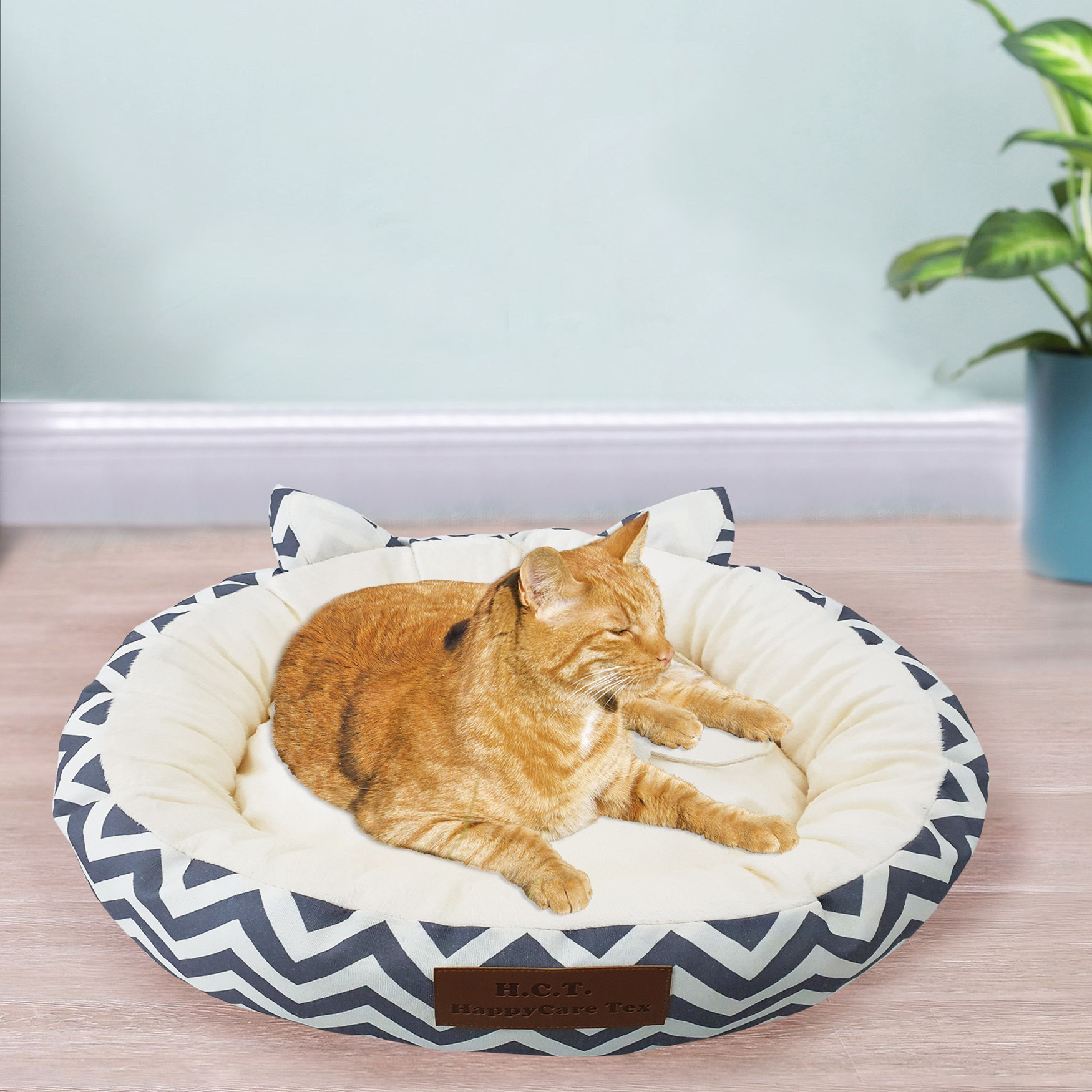 Chevron Printing poly-cotton cozy round cat bed , 18 inch, GREY