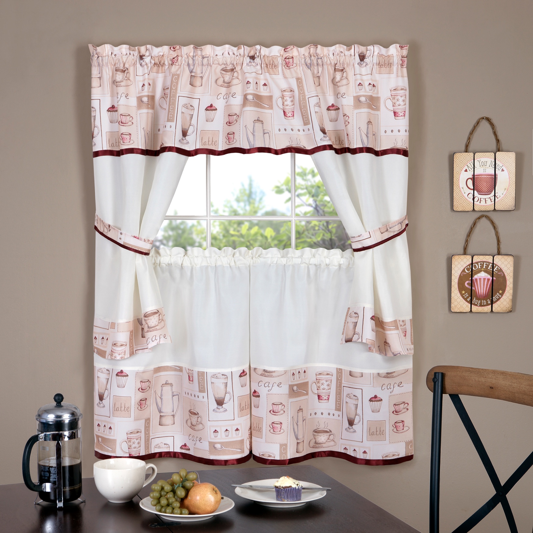 Cappuccino Embellished Cottage Window Curtain Set, 
