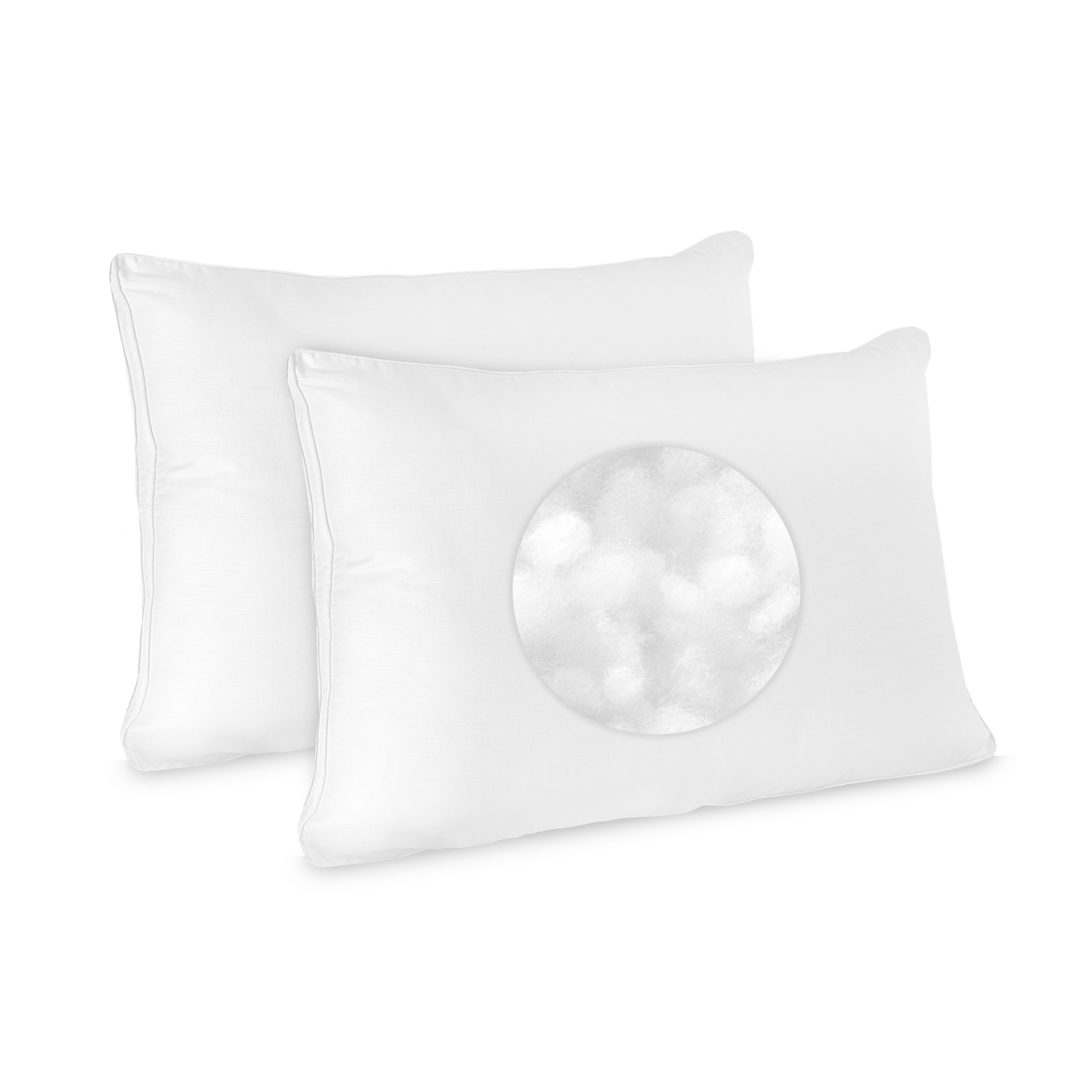 SensorPEDIC Low Profile Jumbo Fiber Bed Pillow for Stomach Sleepers - 2 Pack, WHITE