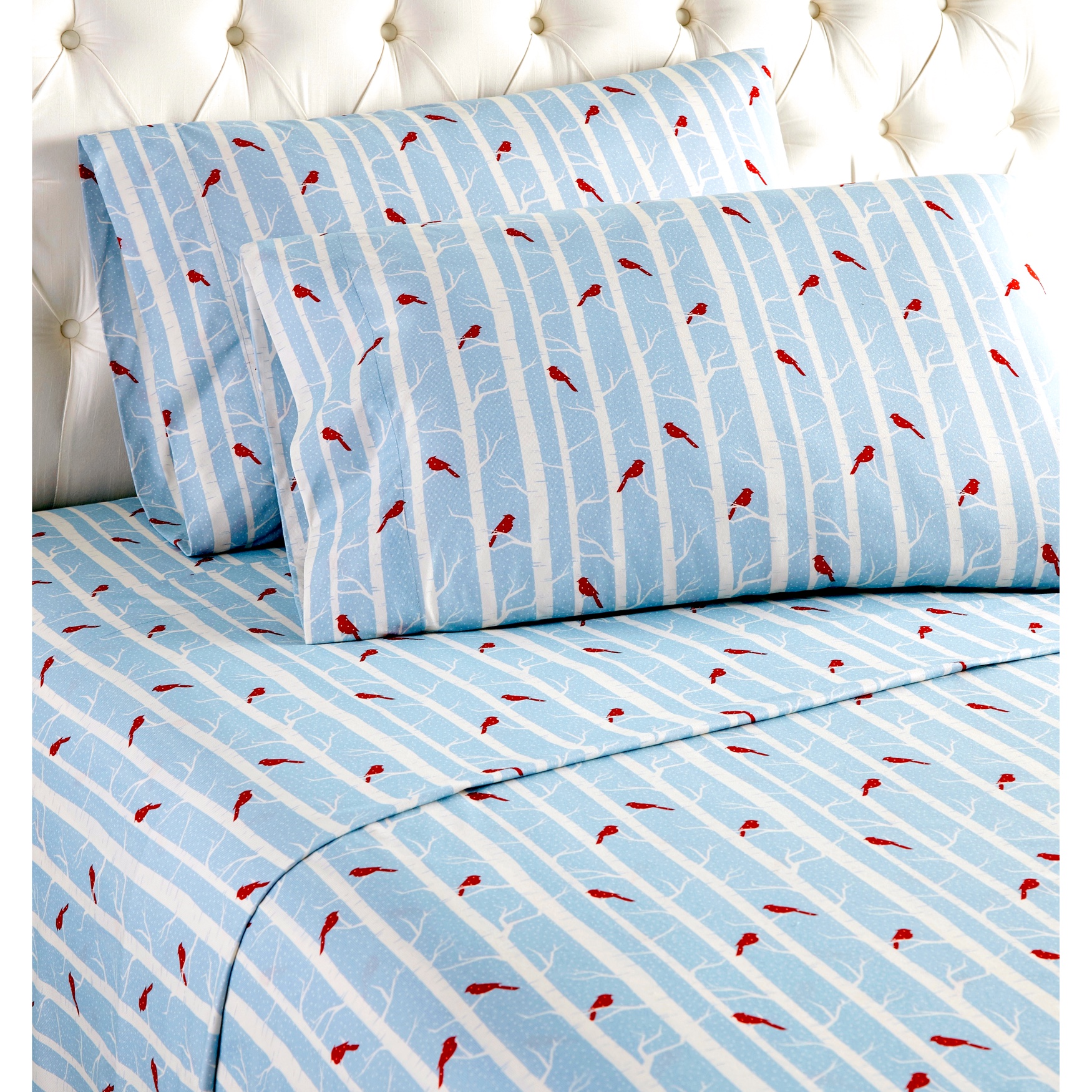 Micro Flannel® Blue Cardinal Bird Print Sheet Set, 