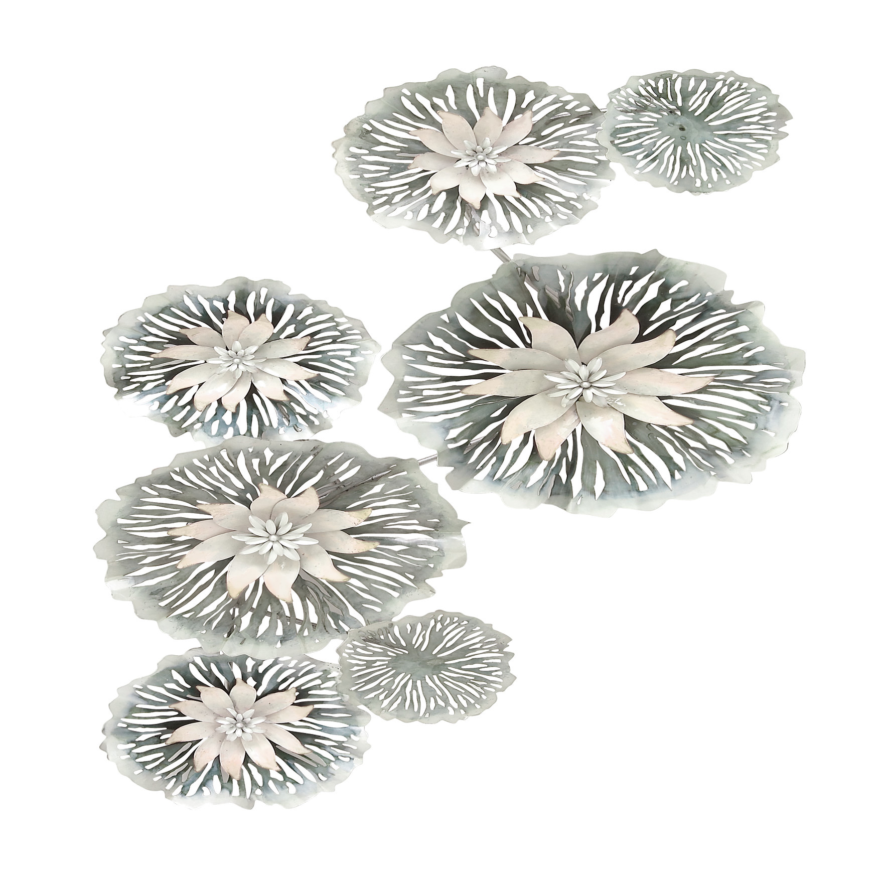 Grey Metal Eclectic Floral Wall Decor, GREY