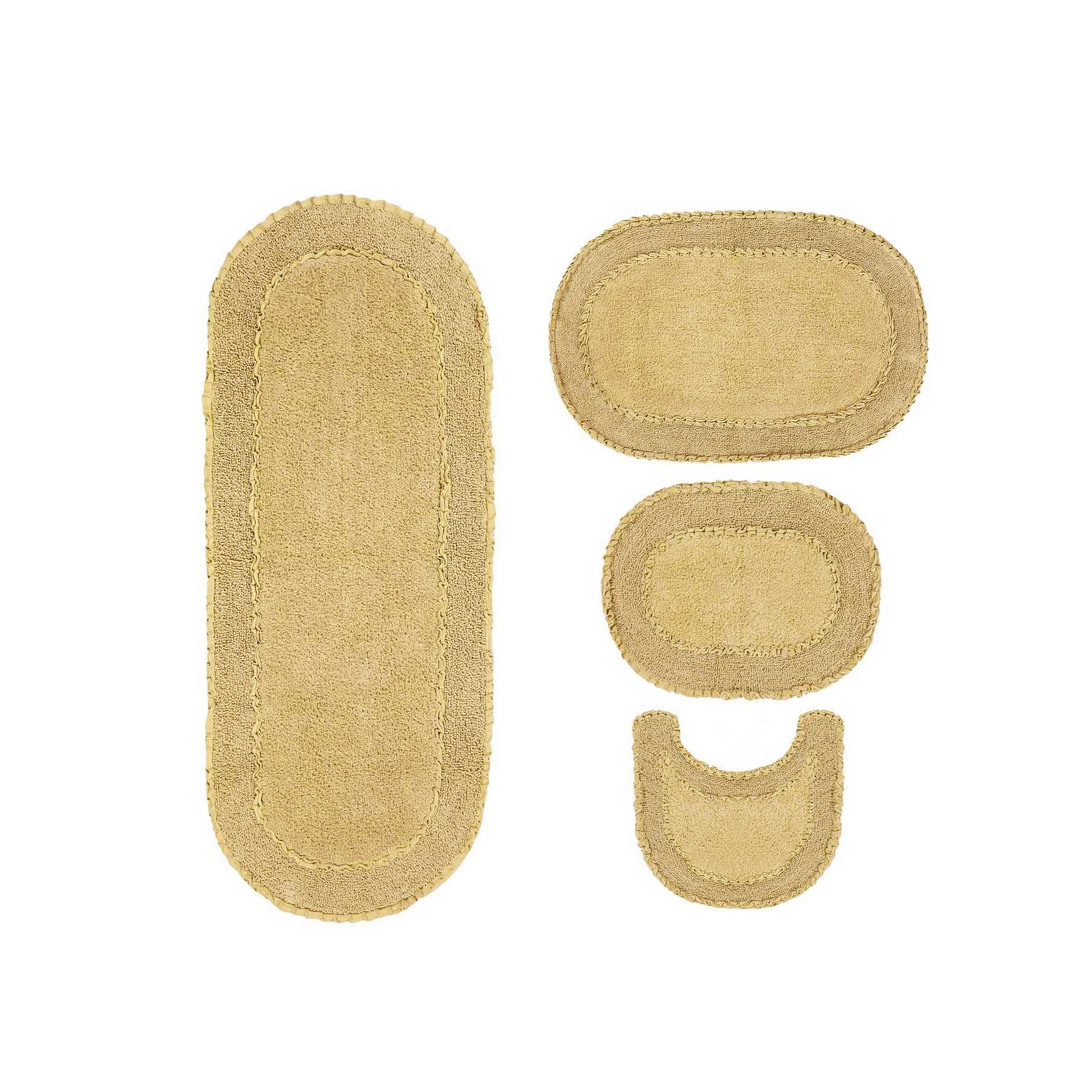 Double Ruffle 4 Piece Set Bath Rug Collection, BUTTER