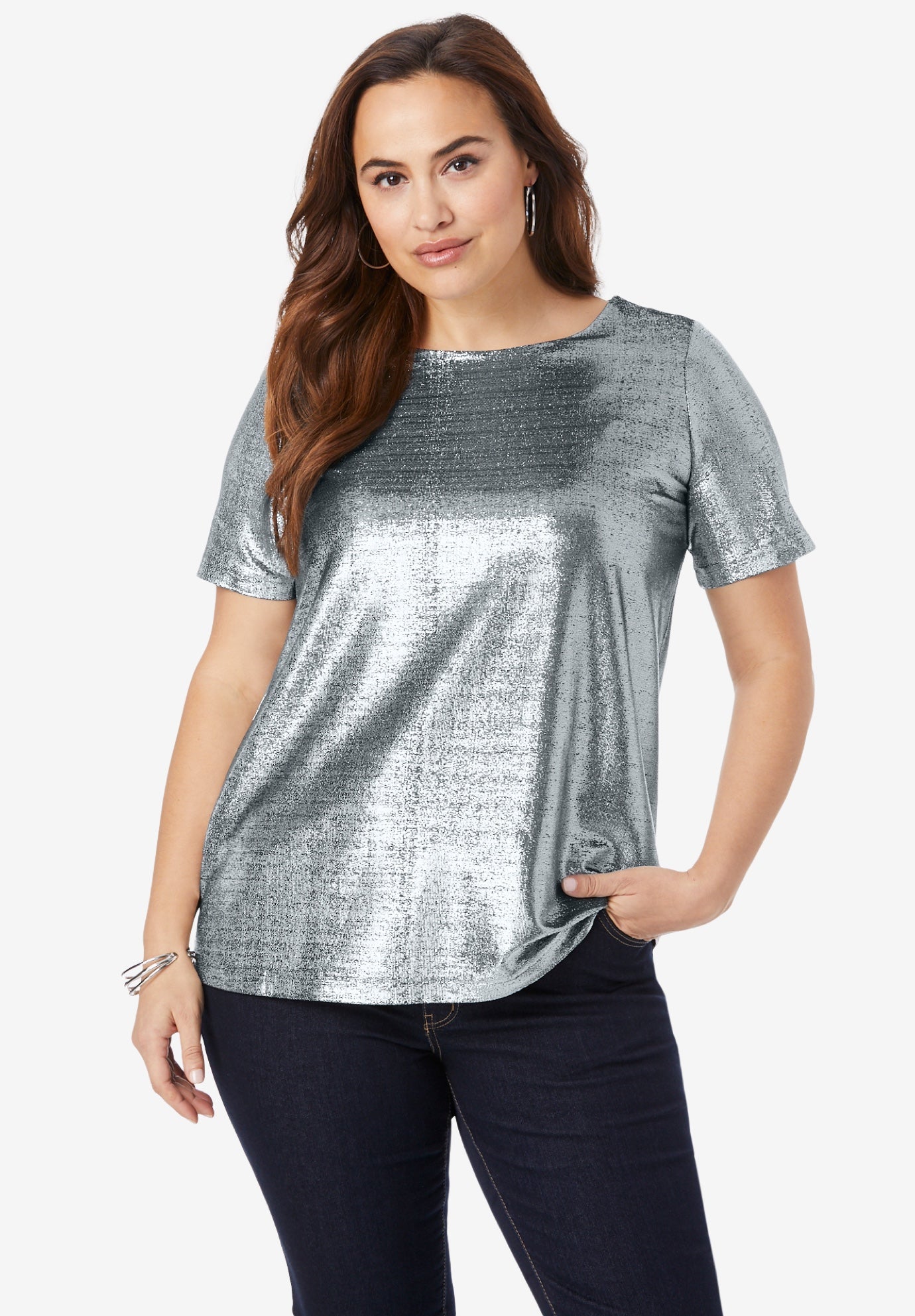 metallic silver tee shirt