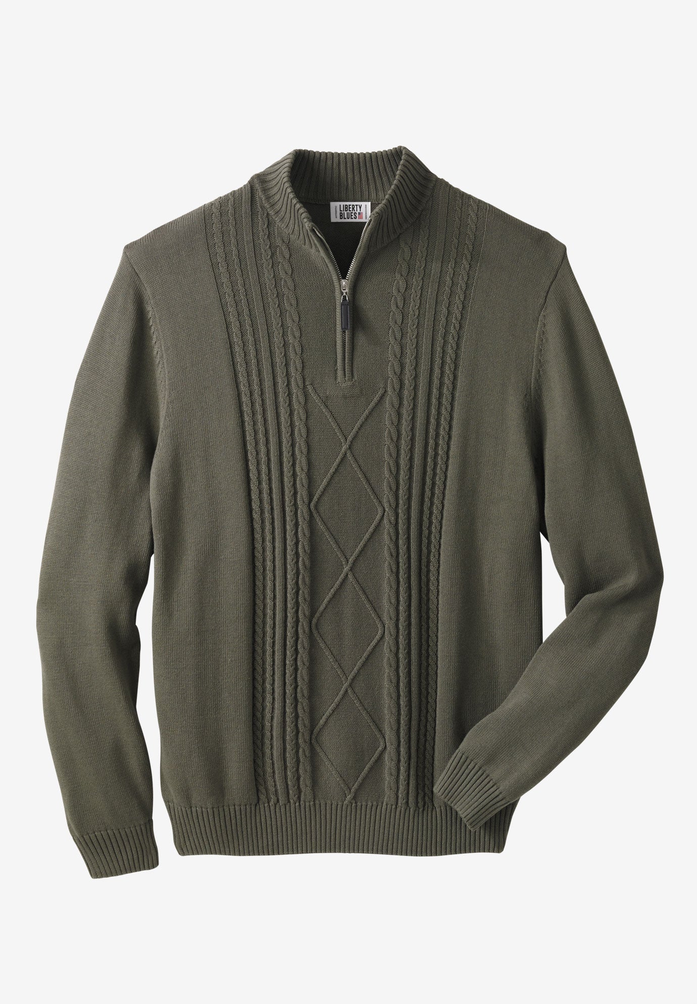 LIBERTY BLUES™ SHOREMAN'S 1/4 ZIP CABLE KNIT SWEATER | King Size