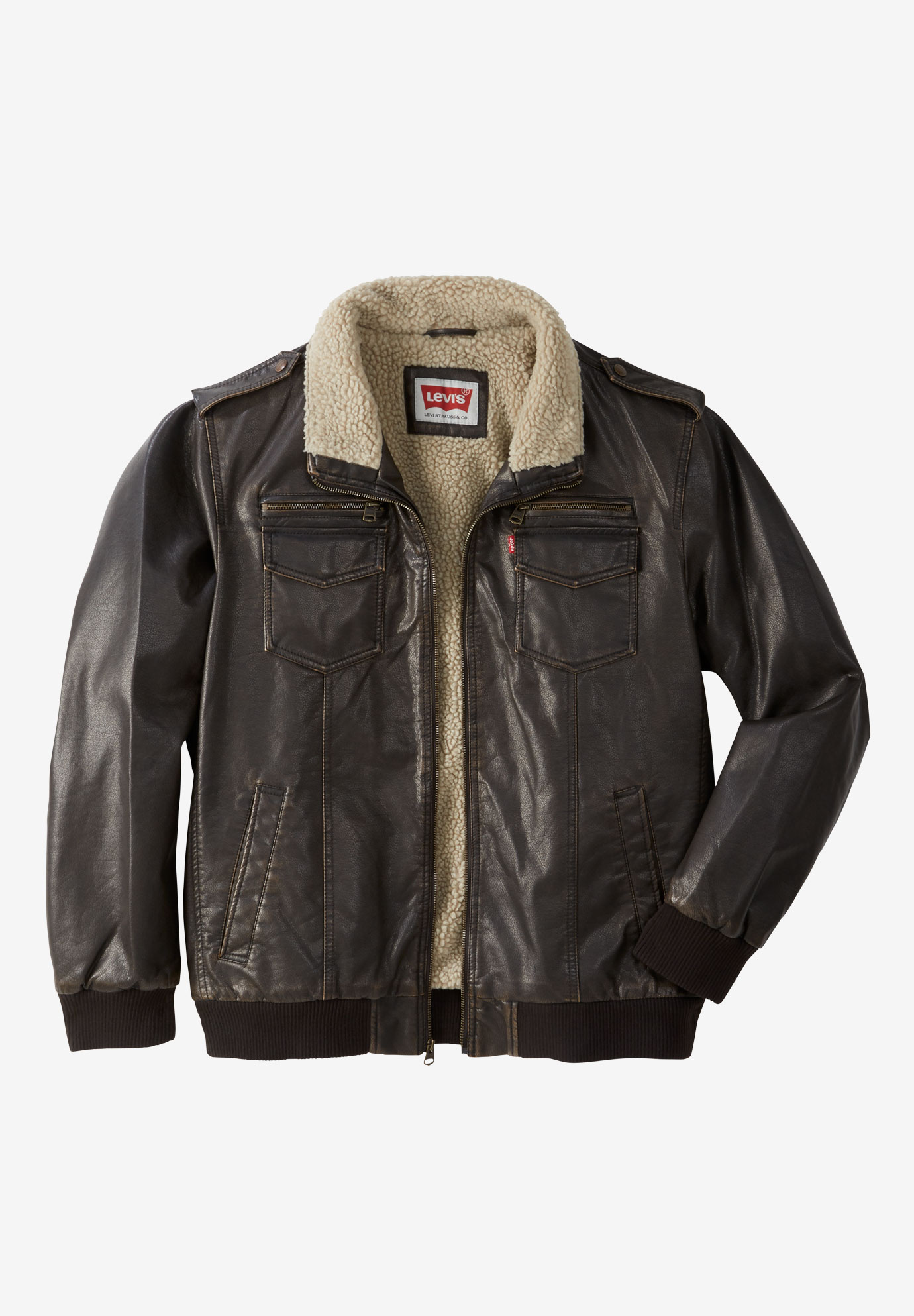 Faux Leather Sherpa-Lined Aviator Bomber Jacket by Levi's® | King Size