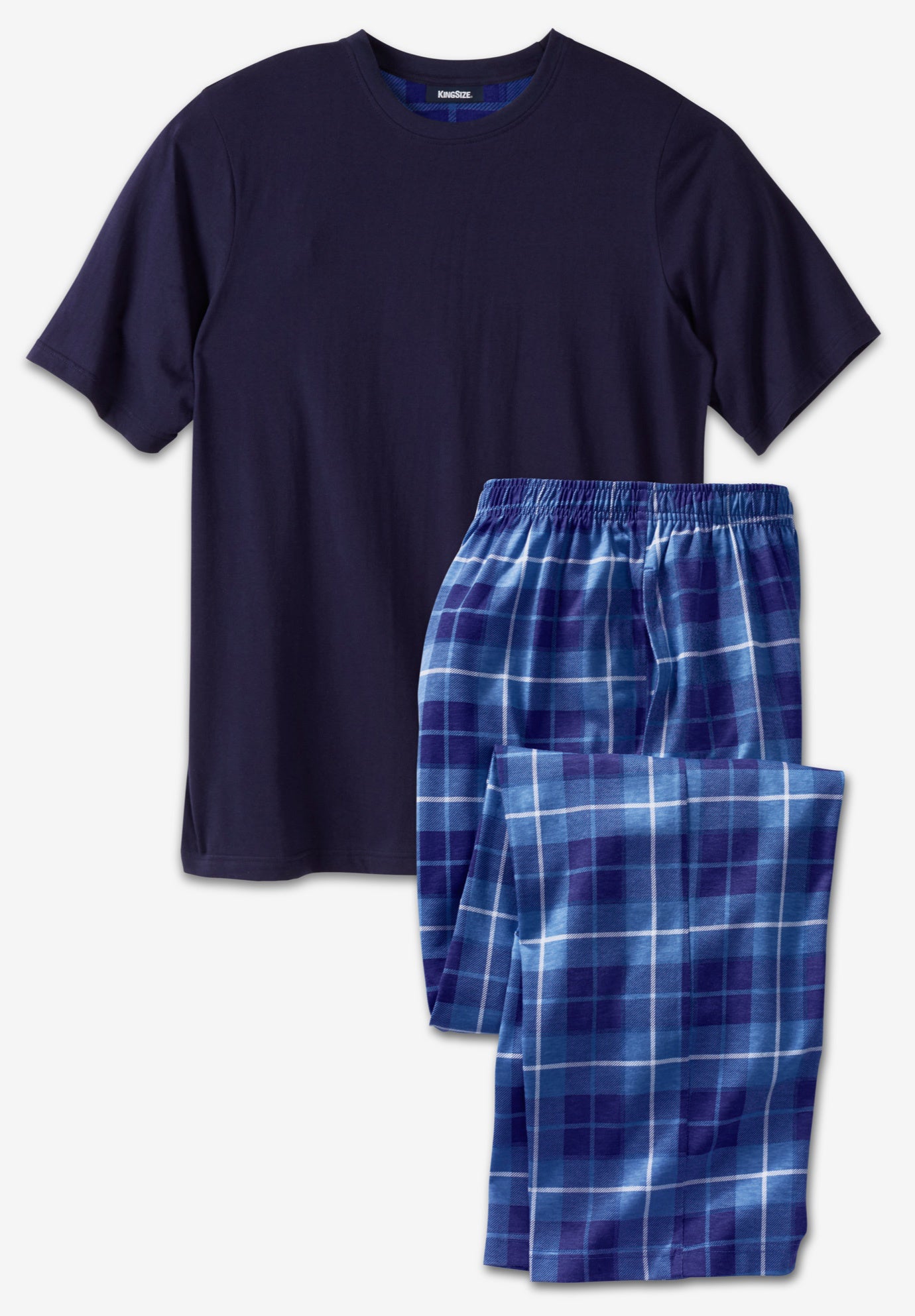 Jersey Knit Pajama Set Plaid Sleepwear, Navy Plaid King Size