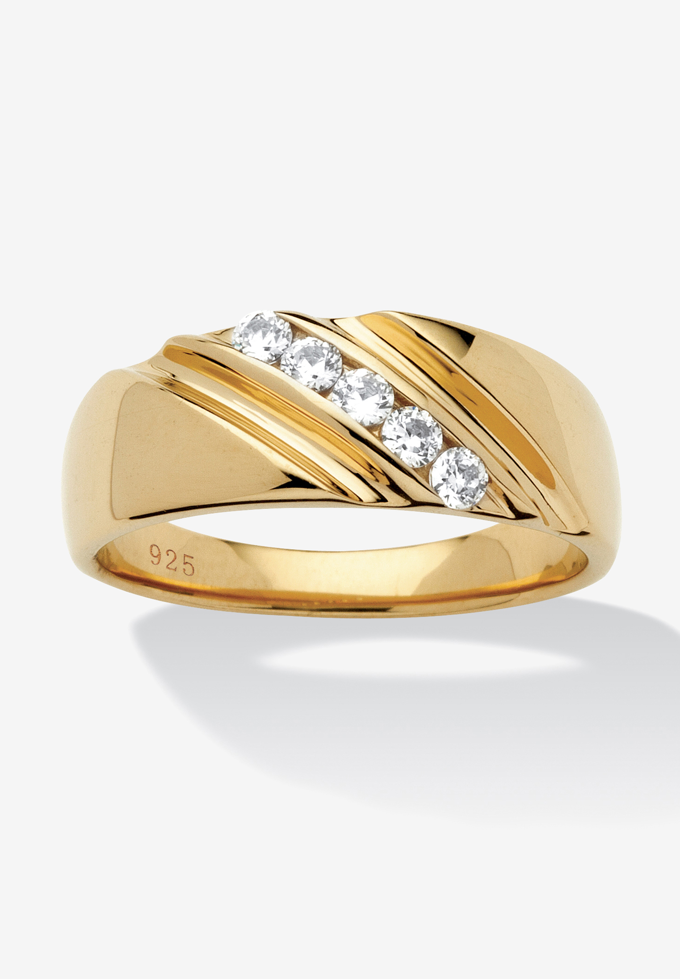 Men&apos;s .50 TCW Cubic Zirconia Diagonal Ring in Gold-Plated Sterling Silver, 