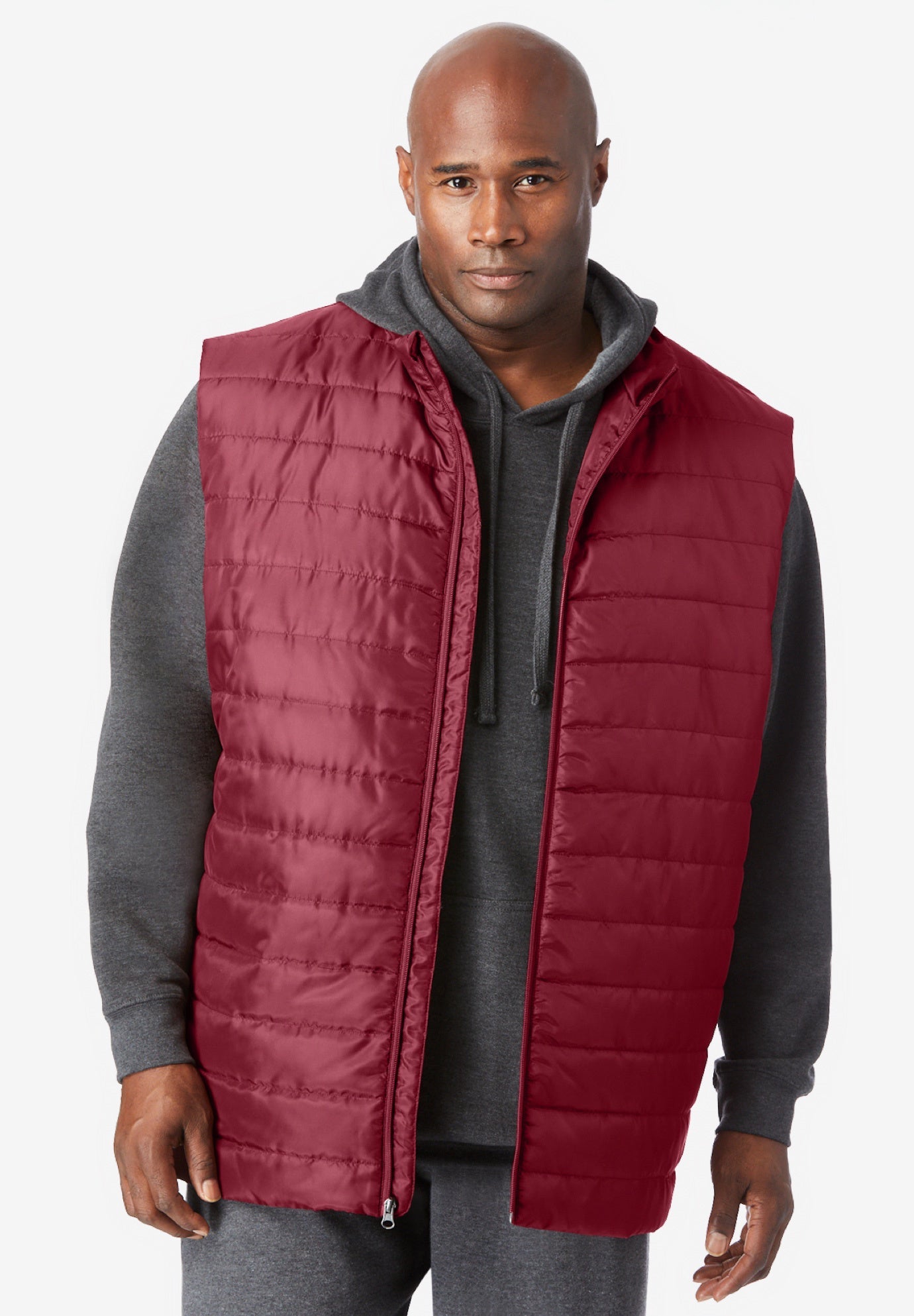 Warm Sleeveless Packable Puffer Vest, Rich Burgundy King Size