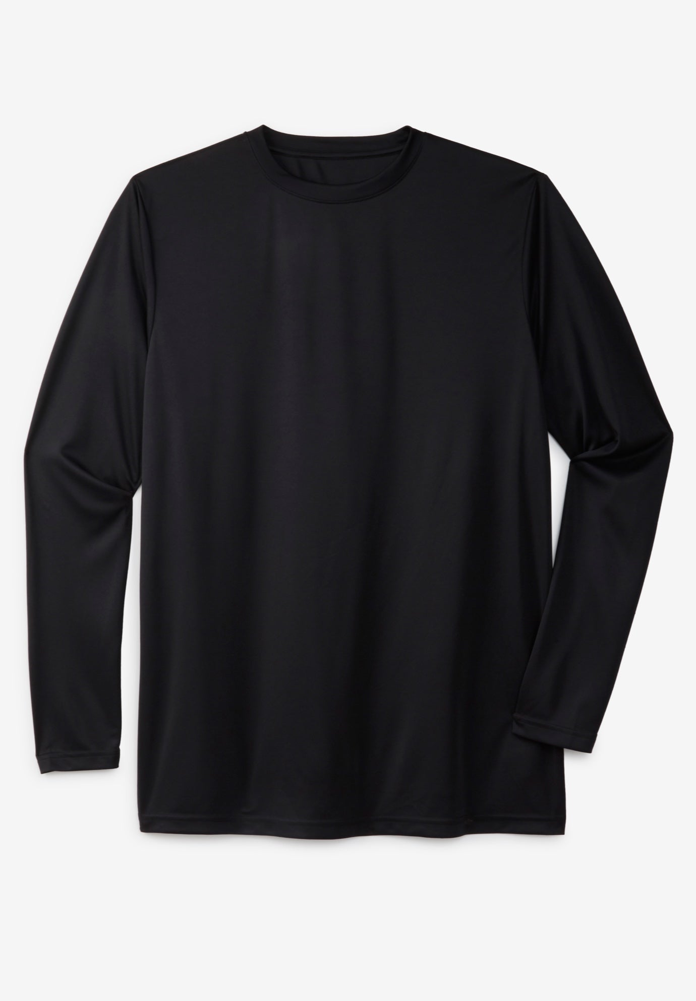 Moisture-Wicking Long-Sleeve Crewneck Tee, Black | King Size