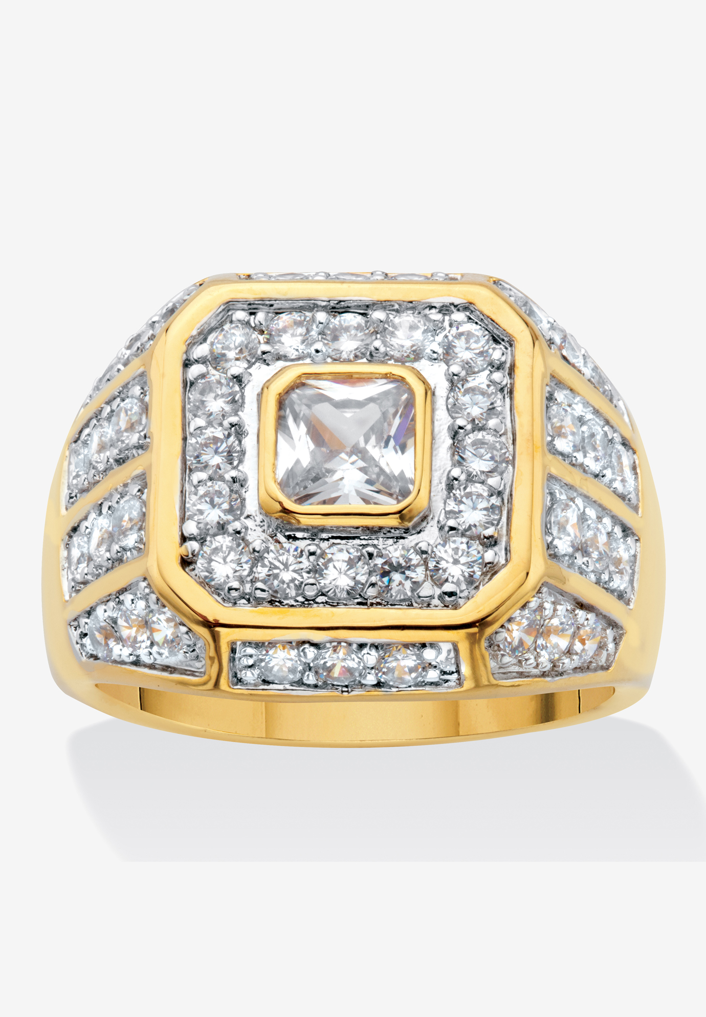 Men&apos;s Gold-Plated Square Cut Cubic Zirconia Octagon Ring (2 1/3 cttw TDW), 