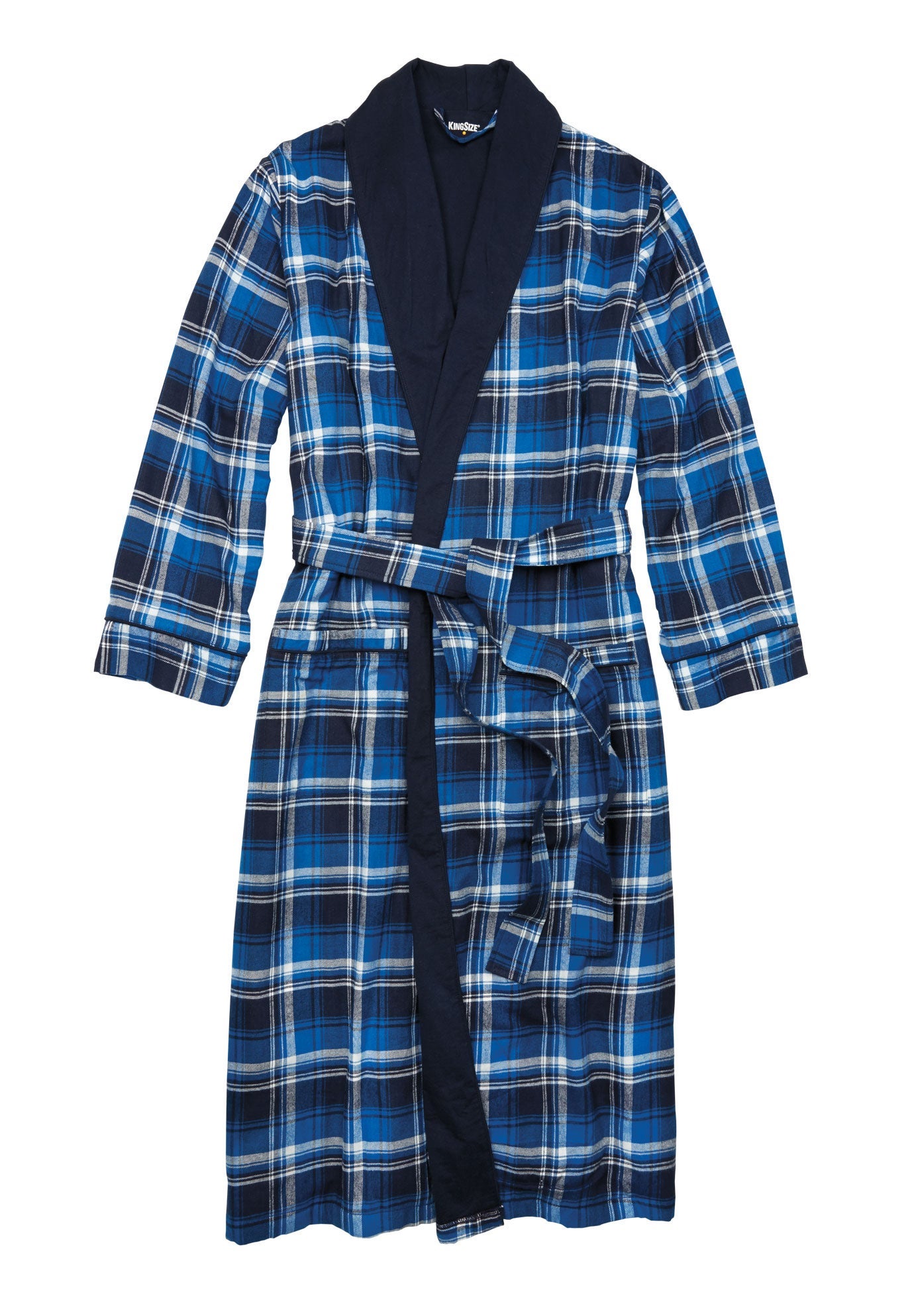 Jersey-Lined Flannel Robe with Shawl Collar, Twilight Plaid | King Size