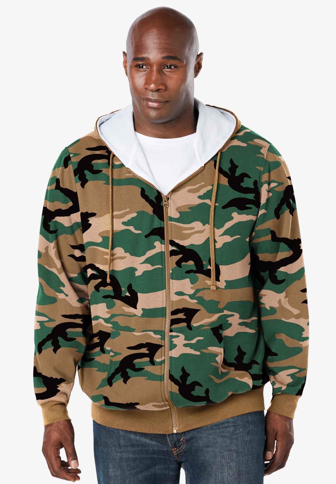Thermal Full-Zip Hoodie for Winter Warmth, Camo | King Size