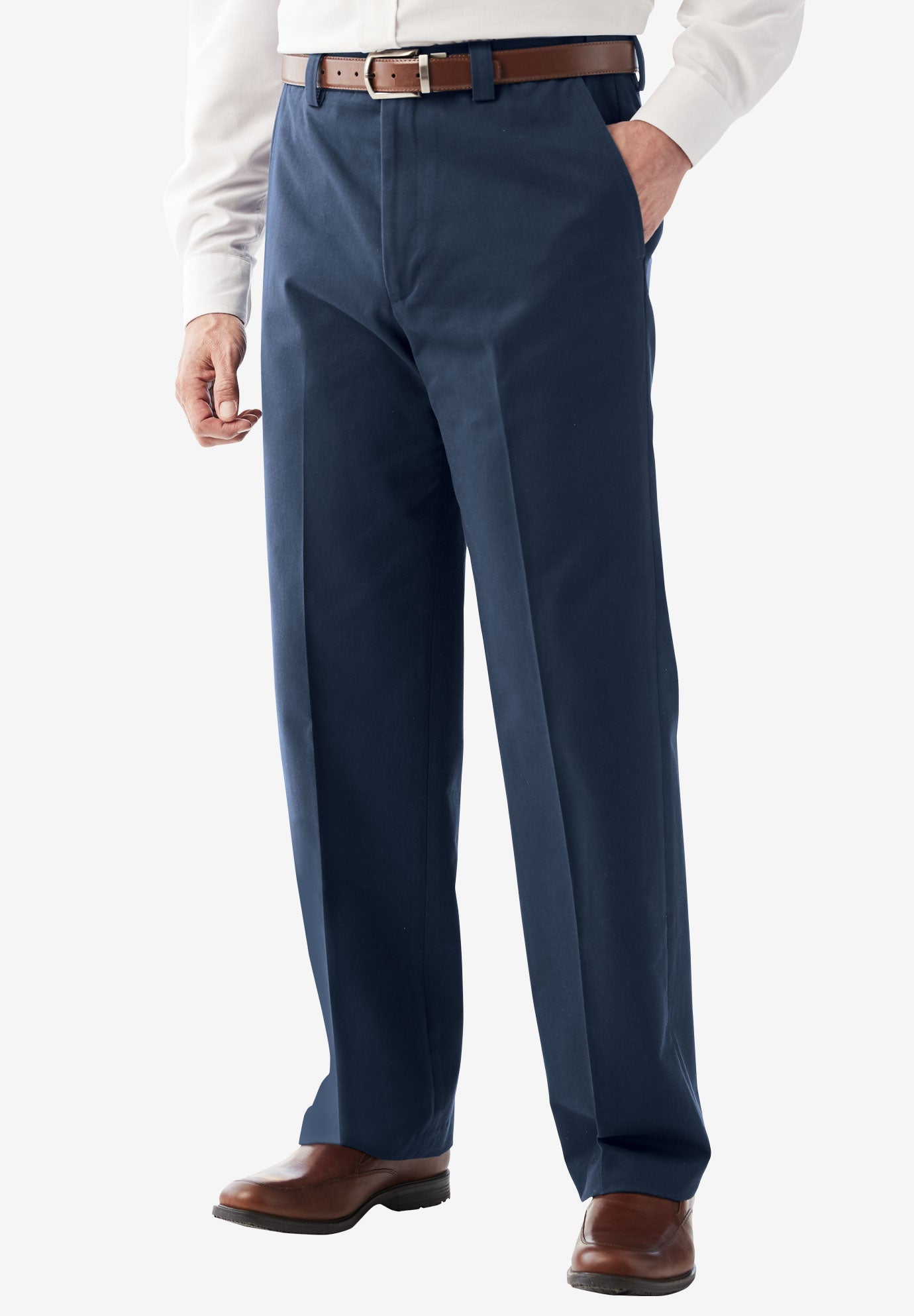 Relaxed Fit WrinkleFree Expandable Waist Plain Front Pants King Size
