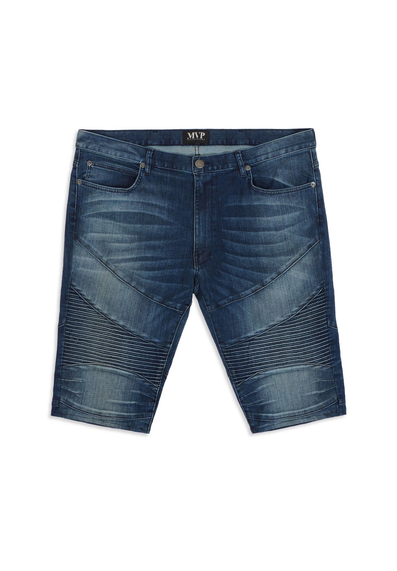 denim moto shorts