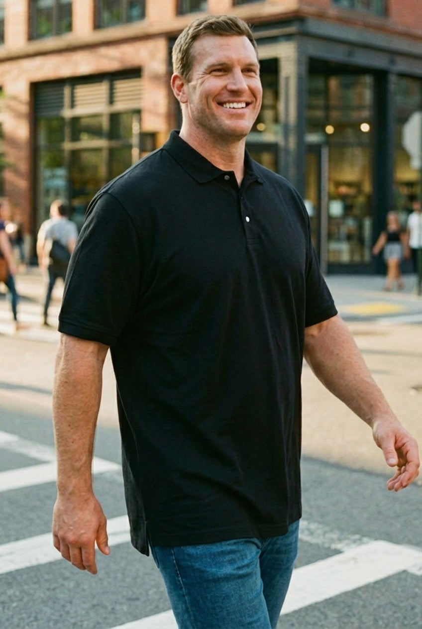Shrink-Less™ Piqué Polo Longer-Length, Black | King Size