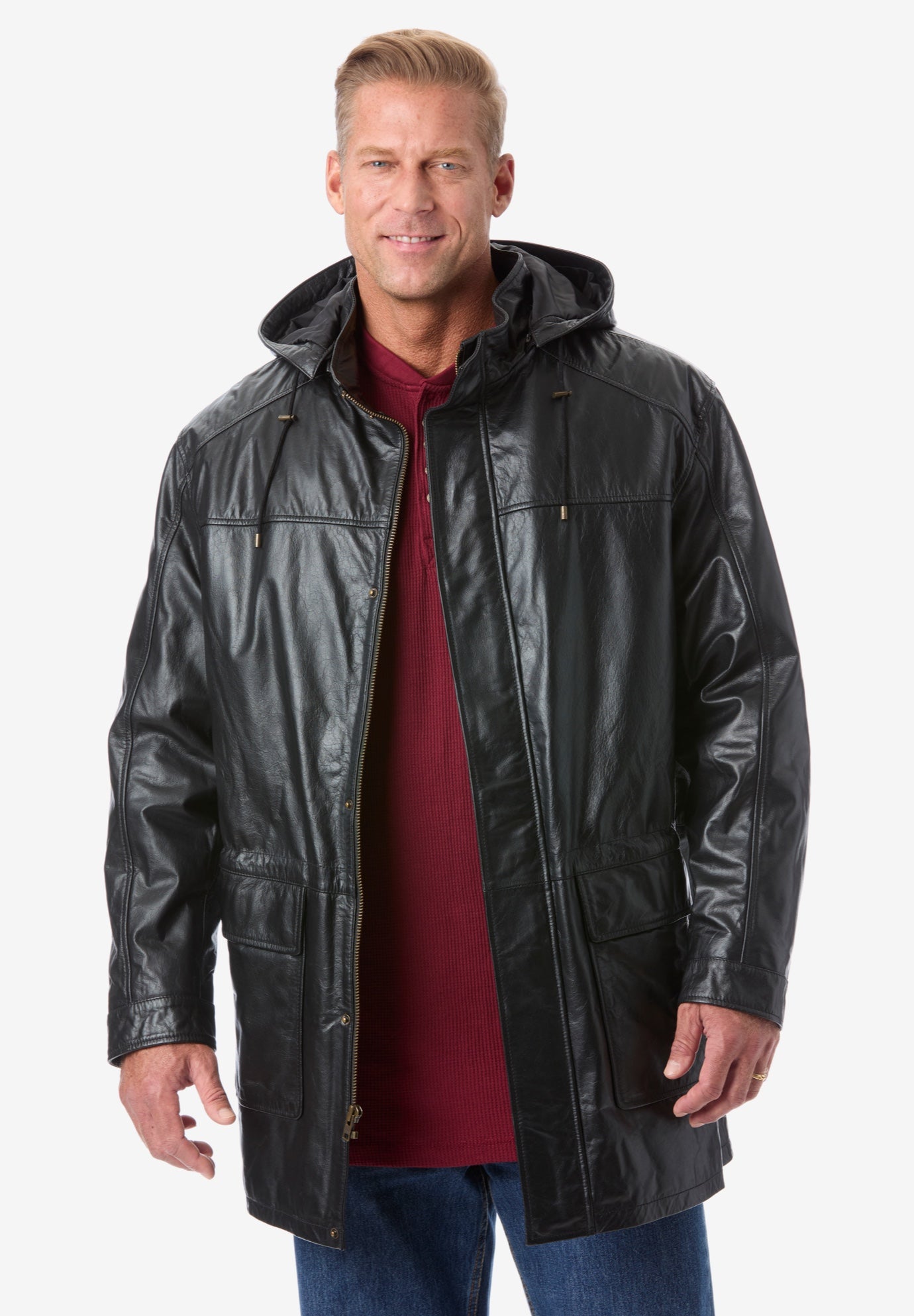 Hooded Leather Parka King Size