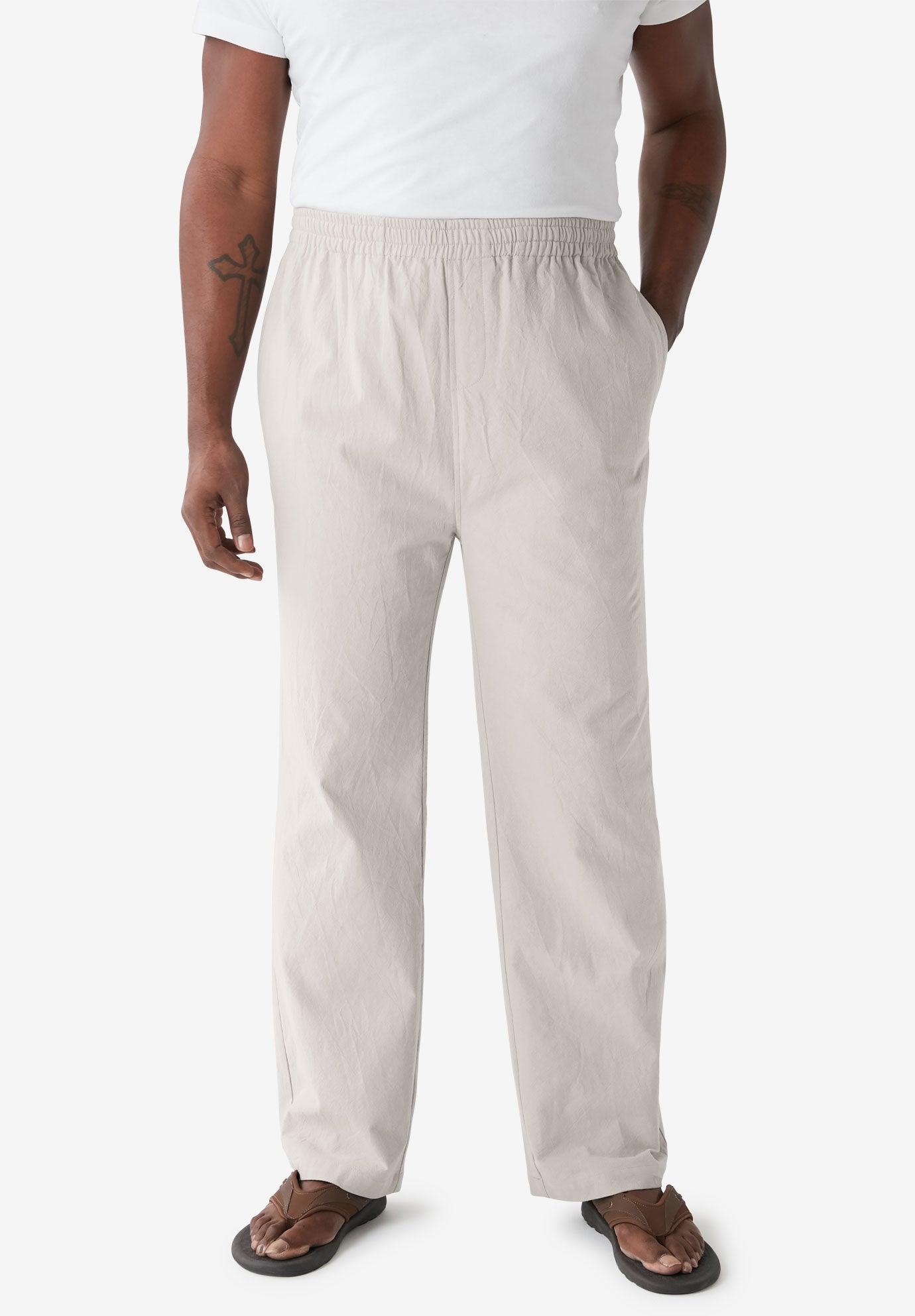 Elastic Waist Gauze Cotton Pants King Size