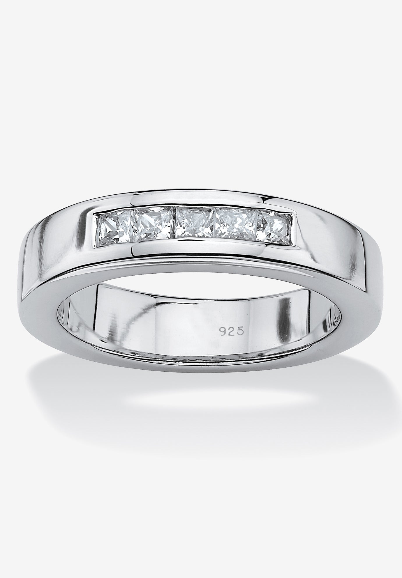 Platinum Over Sterling Silver Cubic Zirconia Wedding Ring Big and Tall