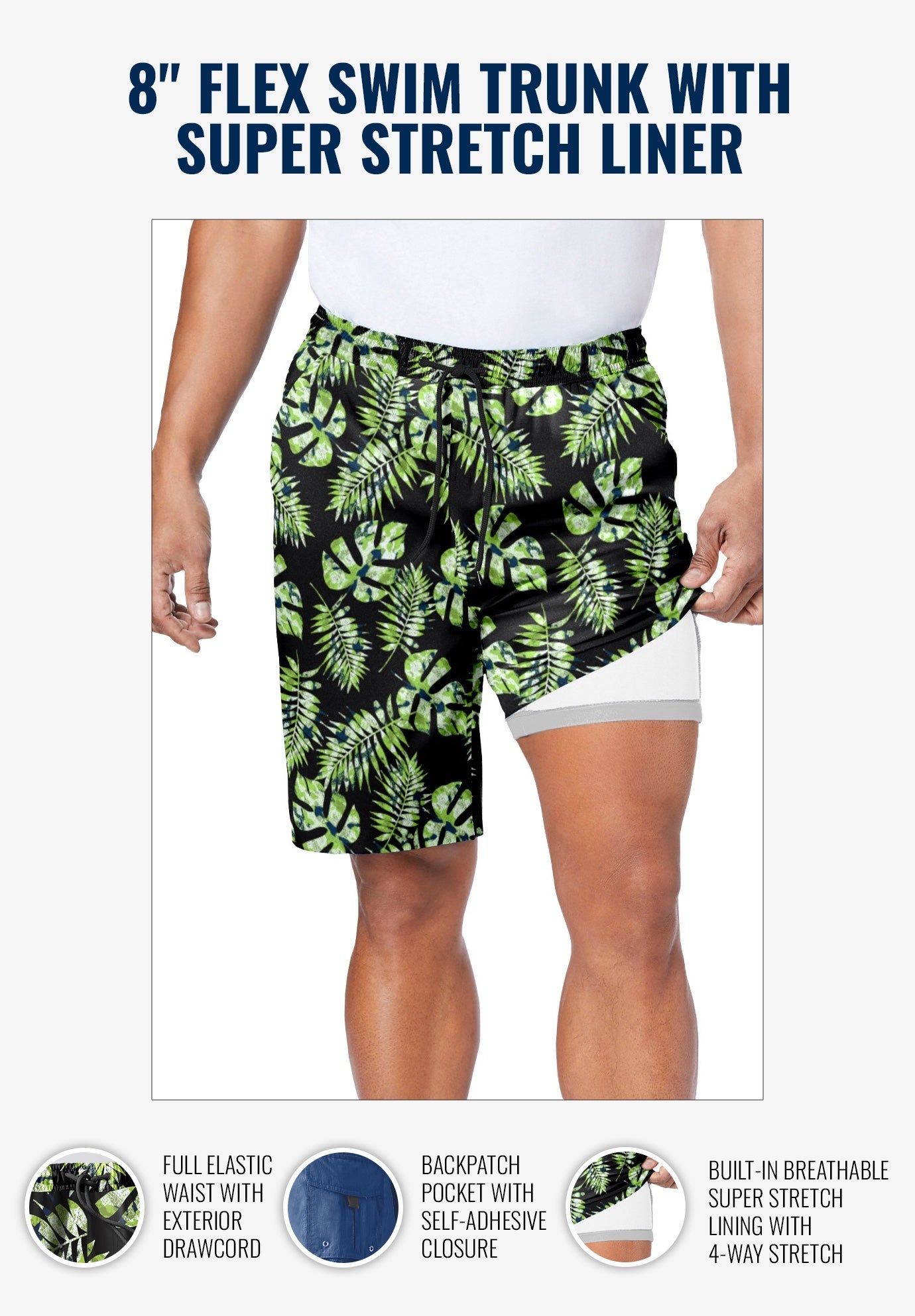 8" Flex Swim Trunk with Breathable Stretch Liner by Meekos King Size