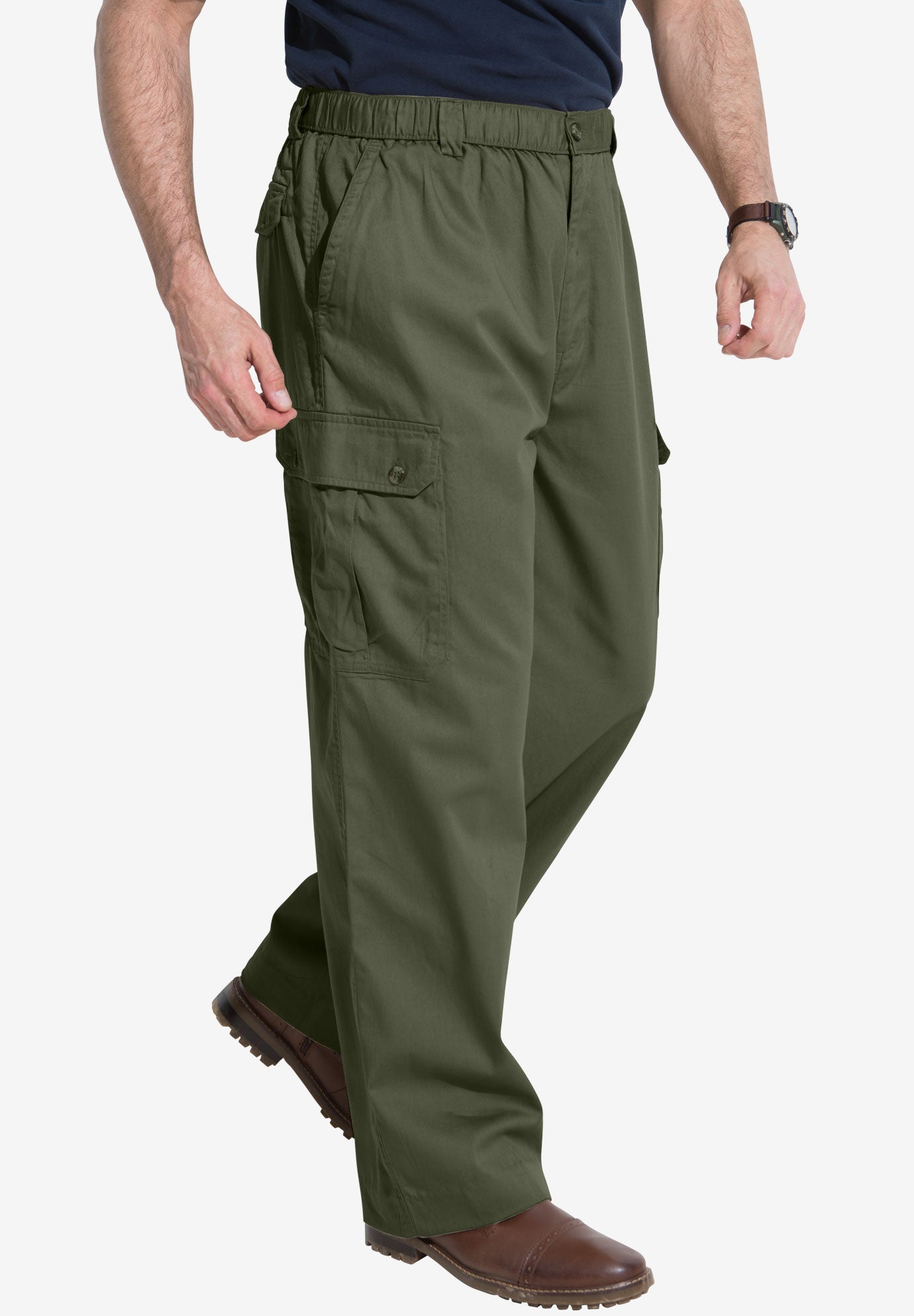 Elastic Waist Straight Leg Twill Cargo Pants | boohooMAN USA