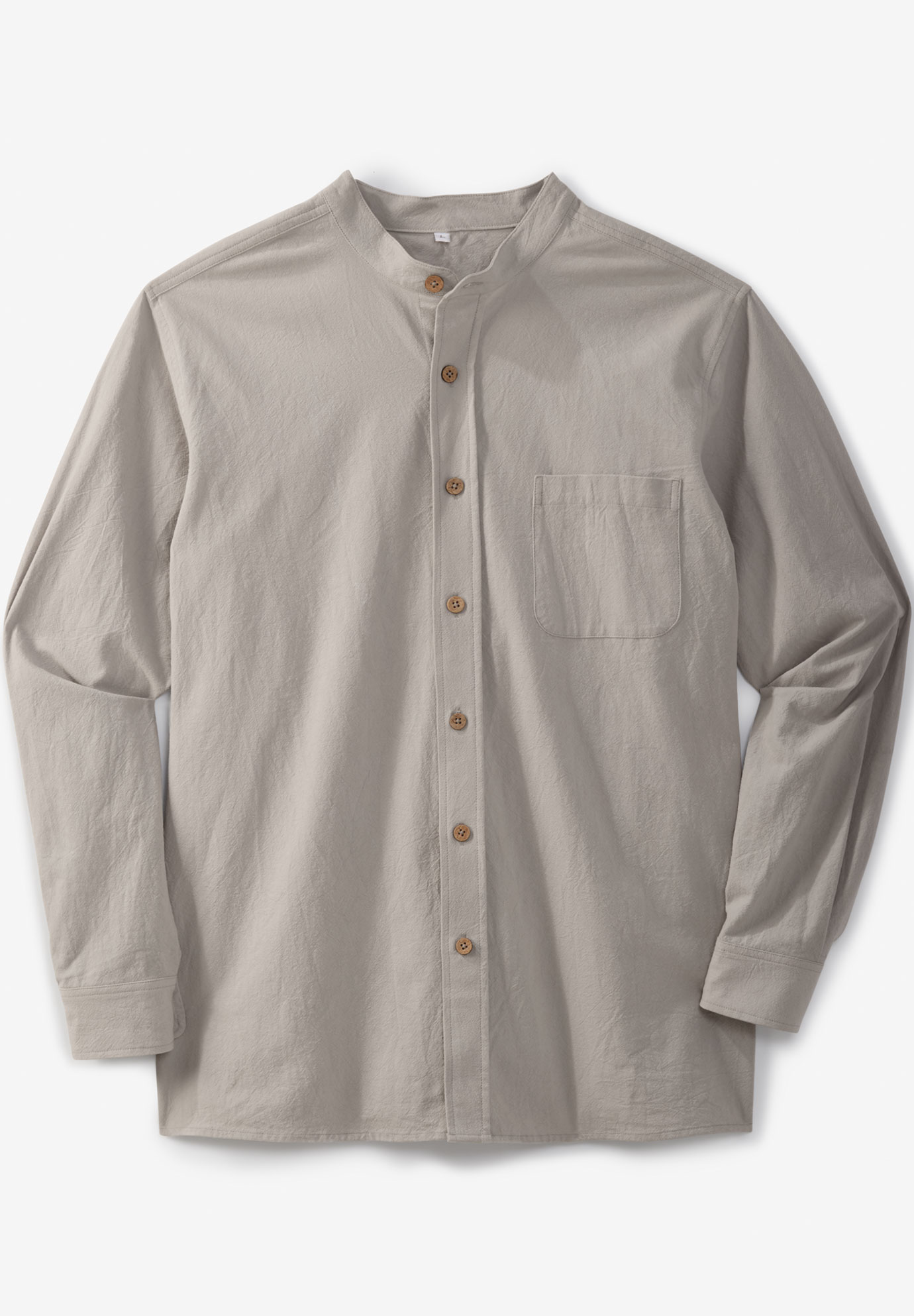 Gauze Mandarin Collar Button-Down Shirt| Big and Tall Shirts | King Size