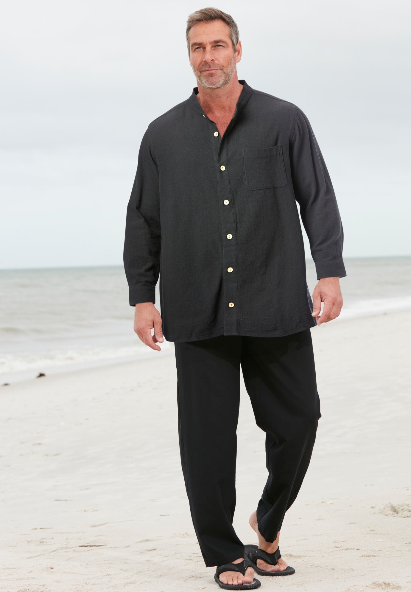 Gauze Mandarin Collar ButtonDown Shirt King Size