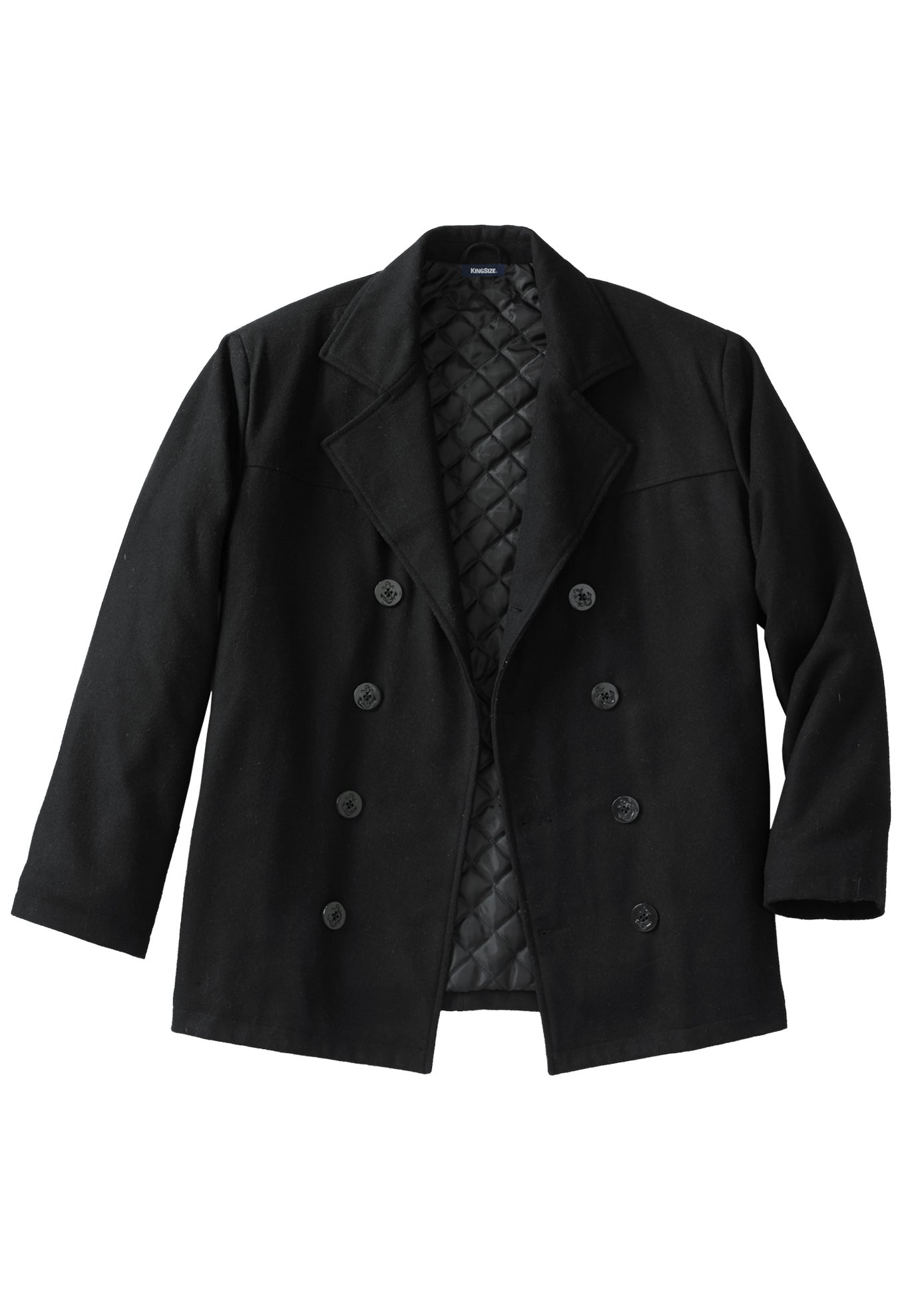 Double-Breasted Wool Peacoat 6XL-8XL Sizes, Black | King Size