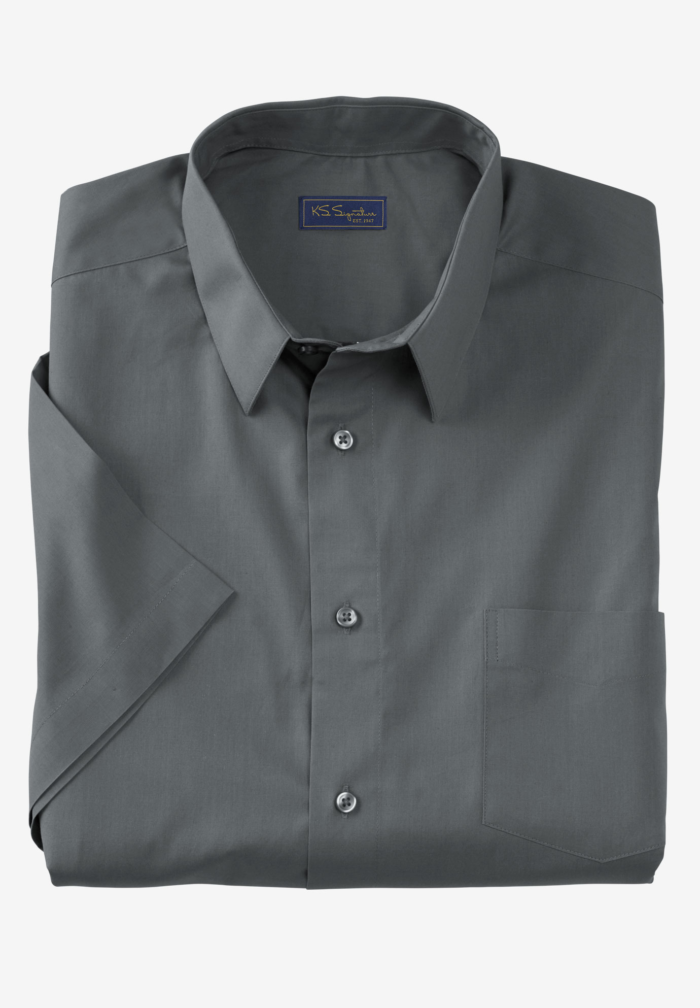 KS Signature No Hassle® Short-Sleeve Dress Shirt, STEEL