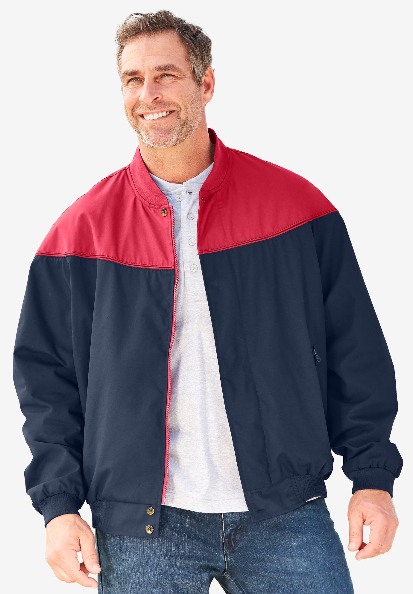 Bold ColorBlock Bomber Jacket Totes®, Red Navy King Size