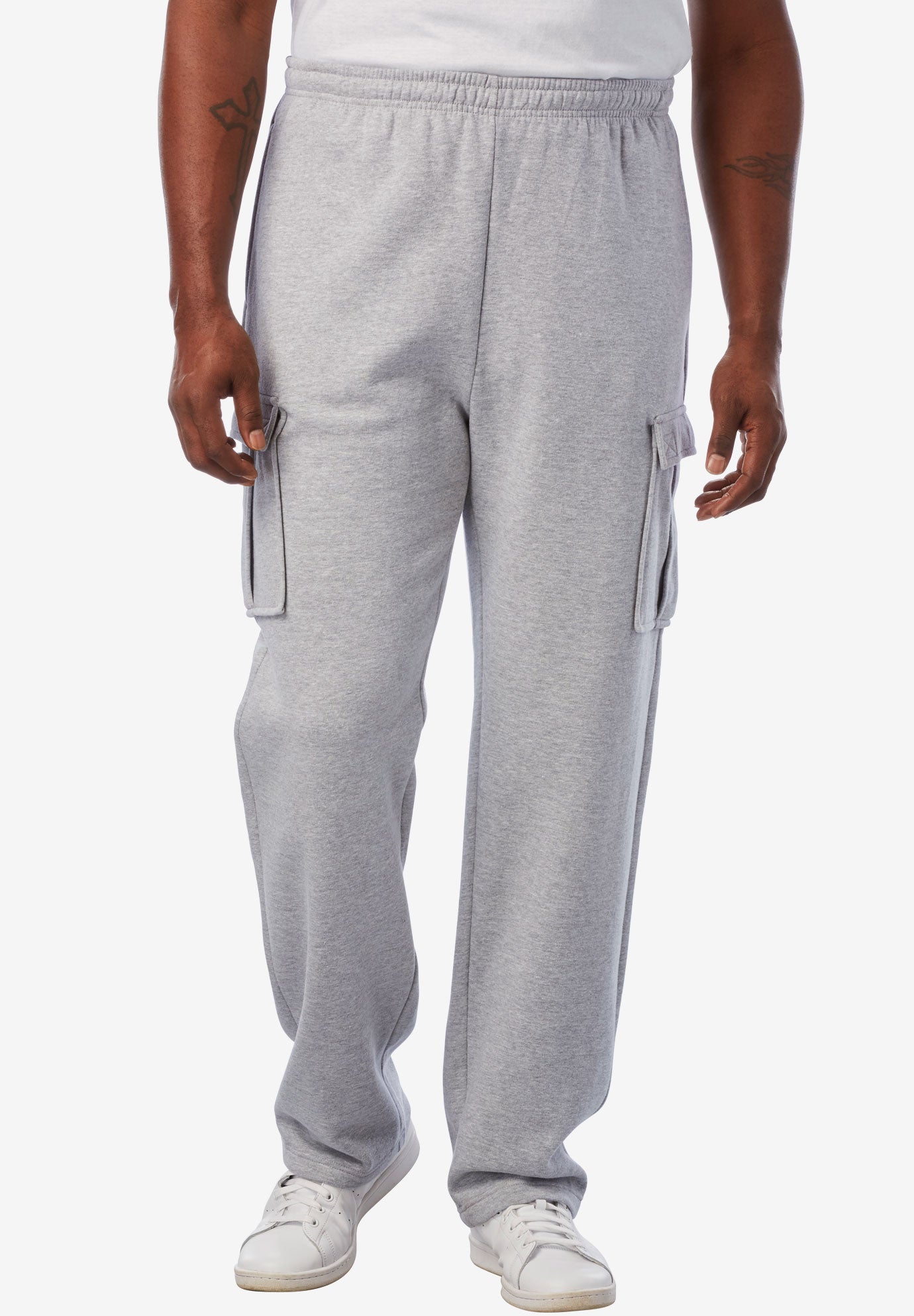 Fleece Cargo Sweatpants| Big and Tall Open Bottom | King Size
