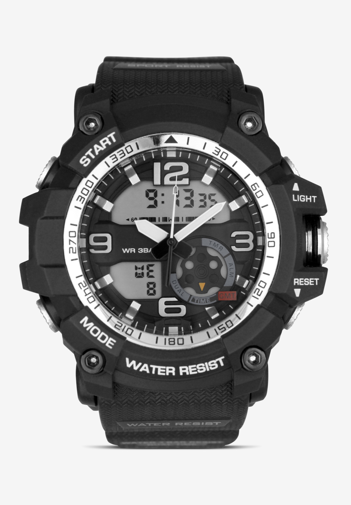 Analog Digital Rugged Water Resistant Watch, BLACK