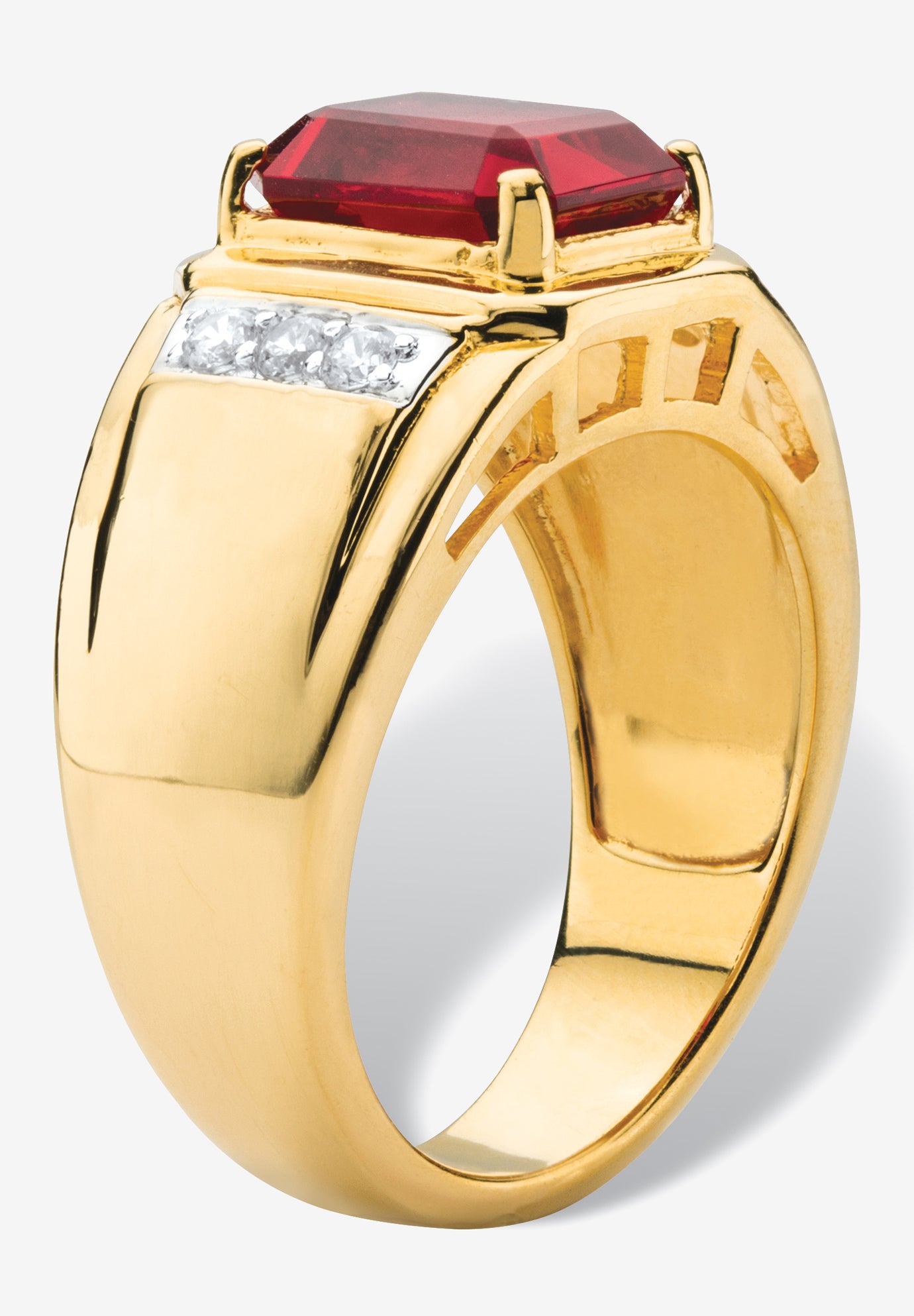 Men's 18K Goldplated Genuine Diamond and Emerald Cut Ring