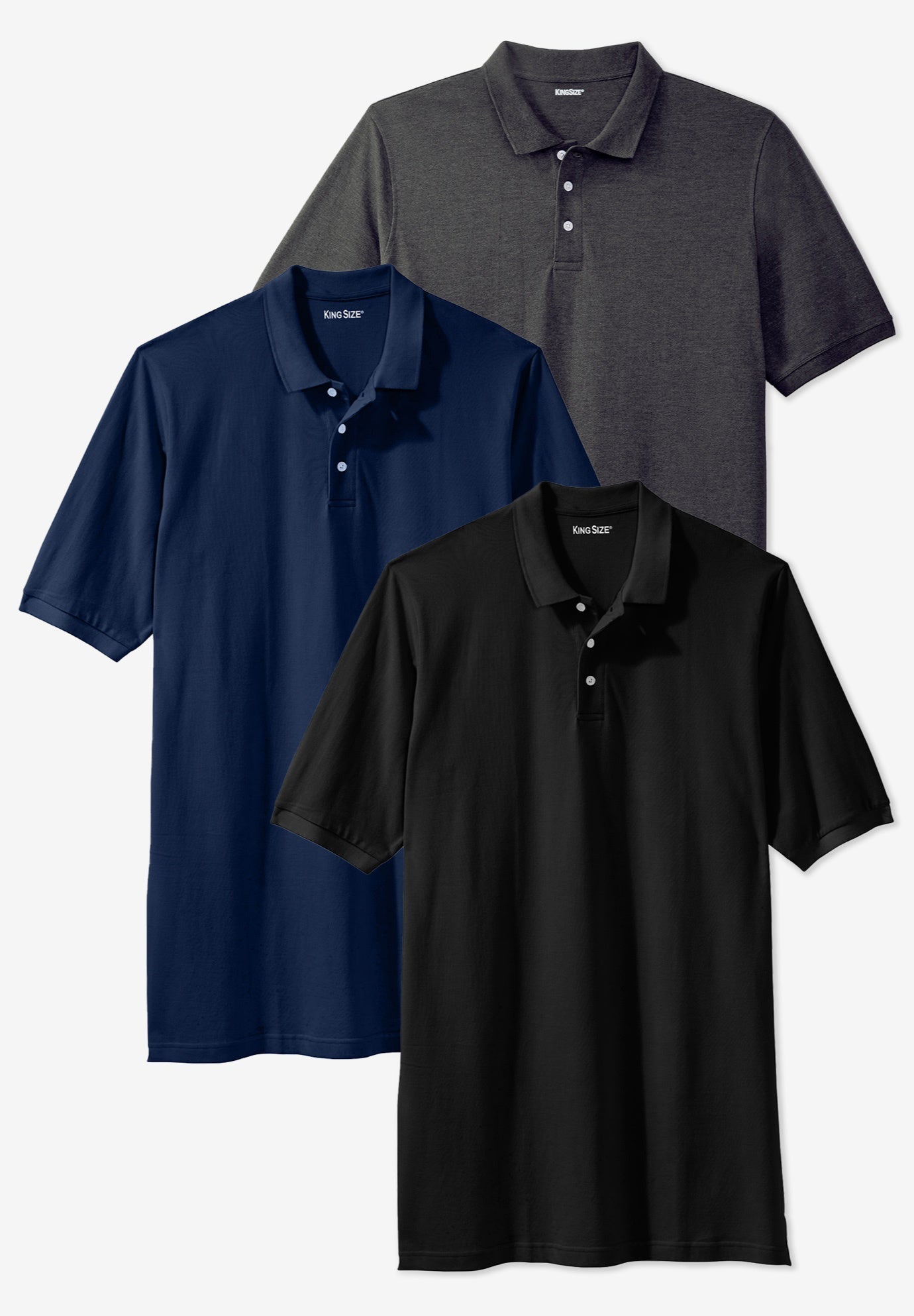 3Pack Longer Length Pique Polos for Tall Men, Basics King Size