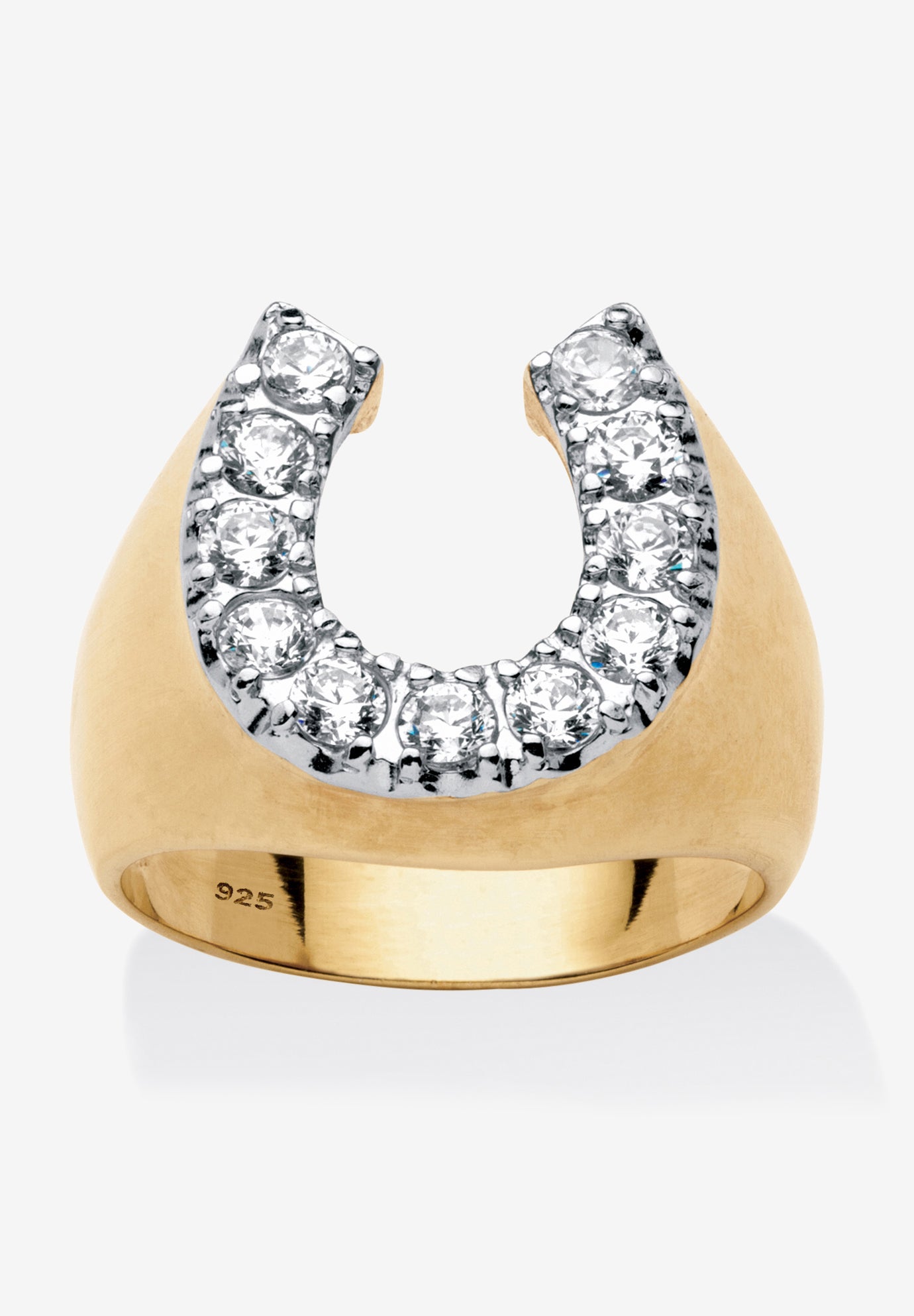 18K Gold over Sterling Silver Cubic Zirconia Horseshoe Ring King Size