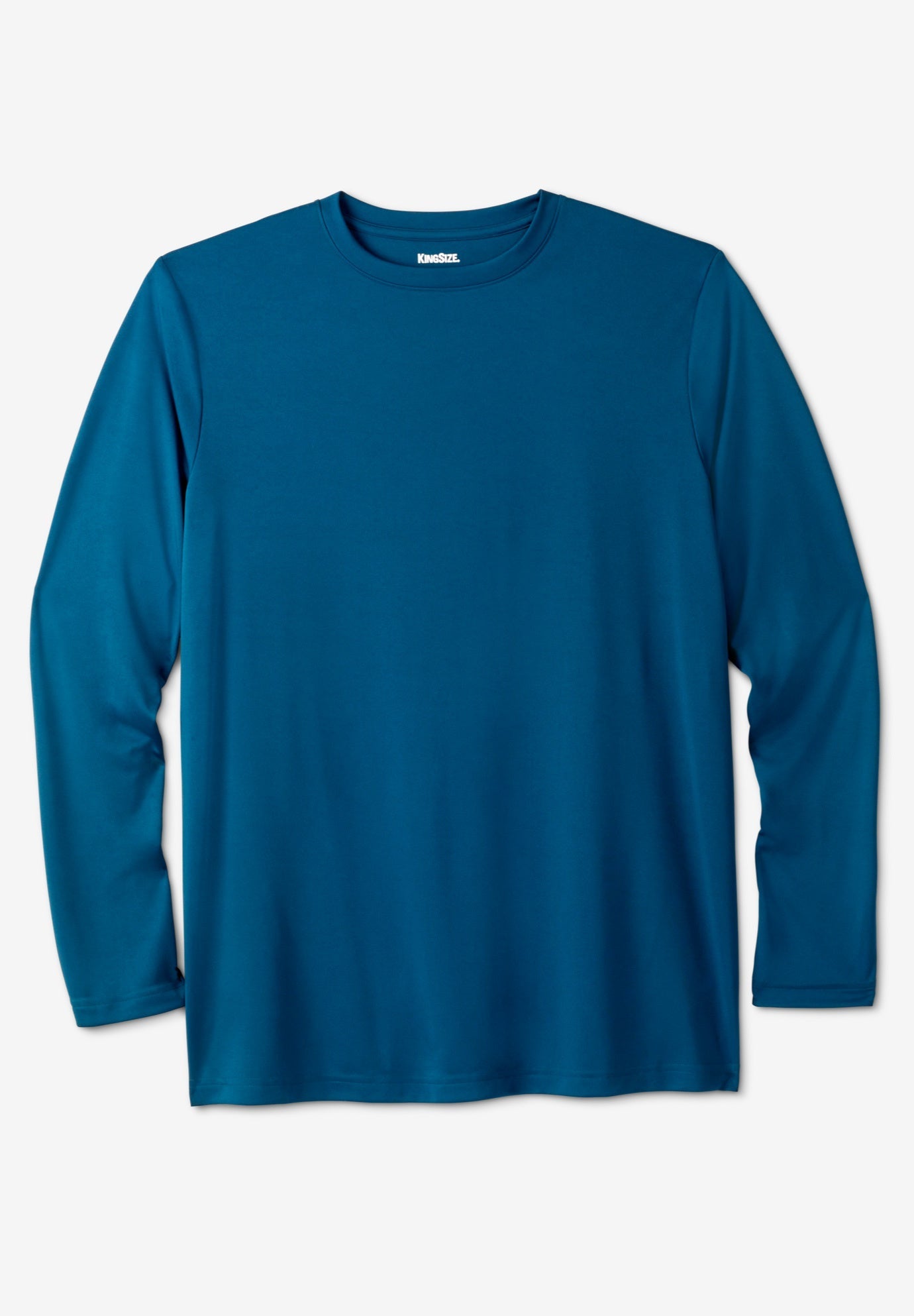 Moisture-Wicking Long-Sleeve Crewneck Tee, Midnight Teal | King Size