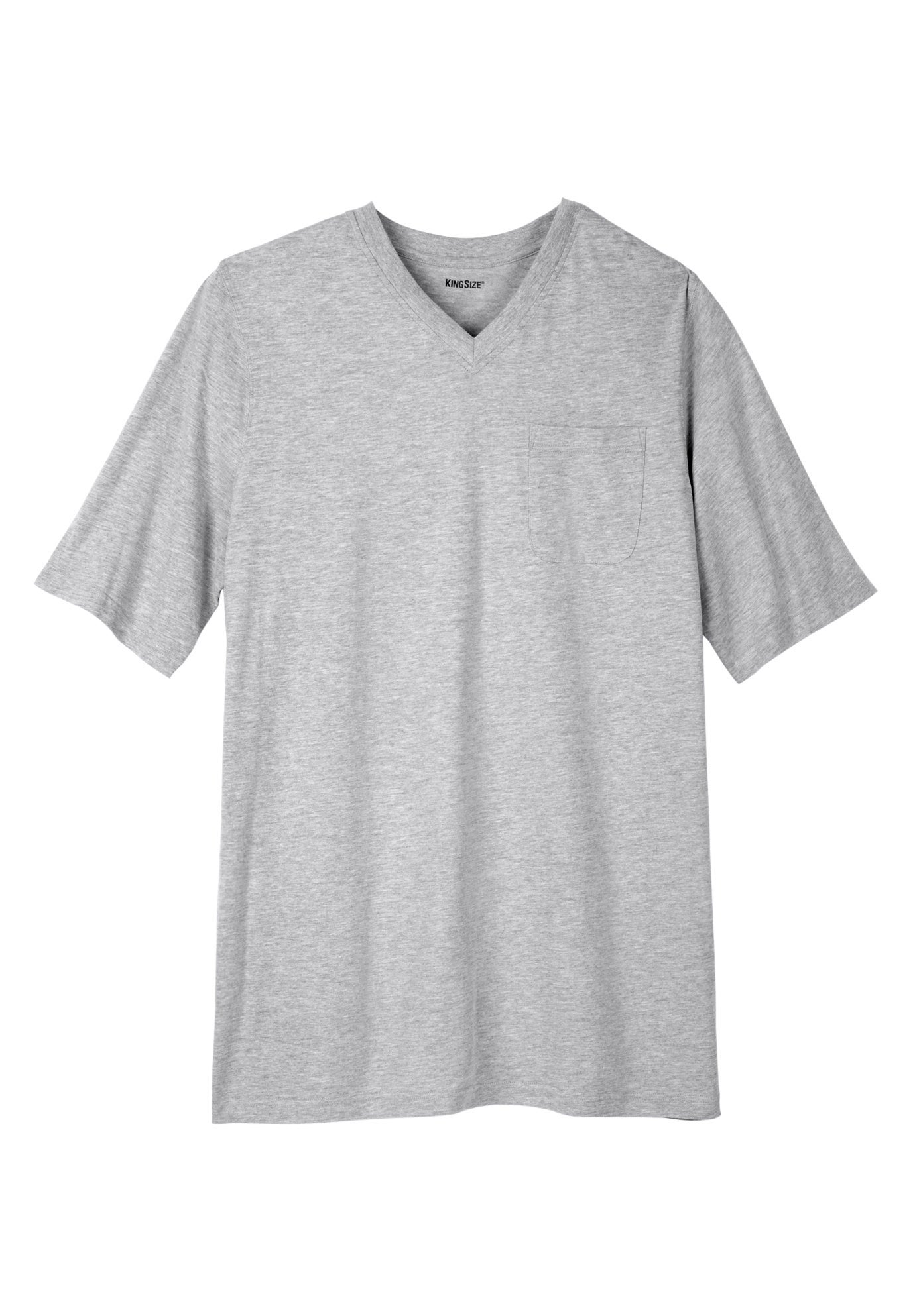 Shrink-Less Lightweight Long V-Neck Tee, Heather Grey | King Size