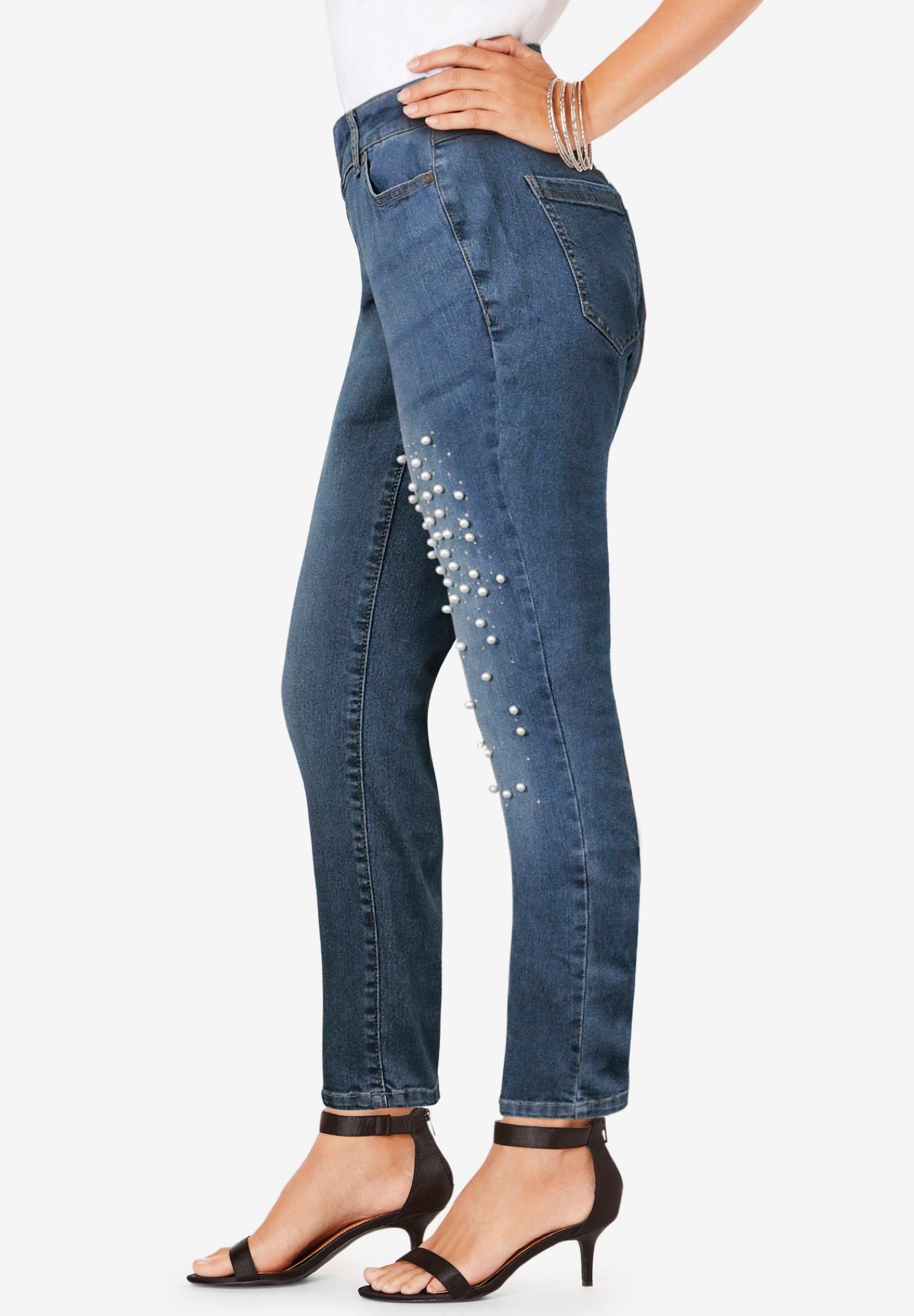 Pearl & Rhinestone Skinny Jean by Denim 24/7® King Size