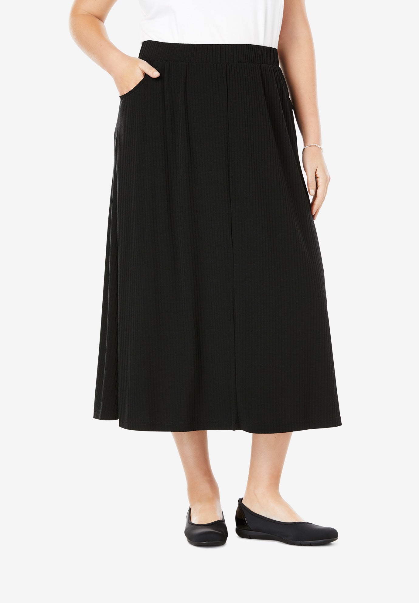 Rib-Knit Elastic-Waist Maxi Skirt | King Size