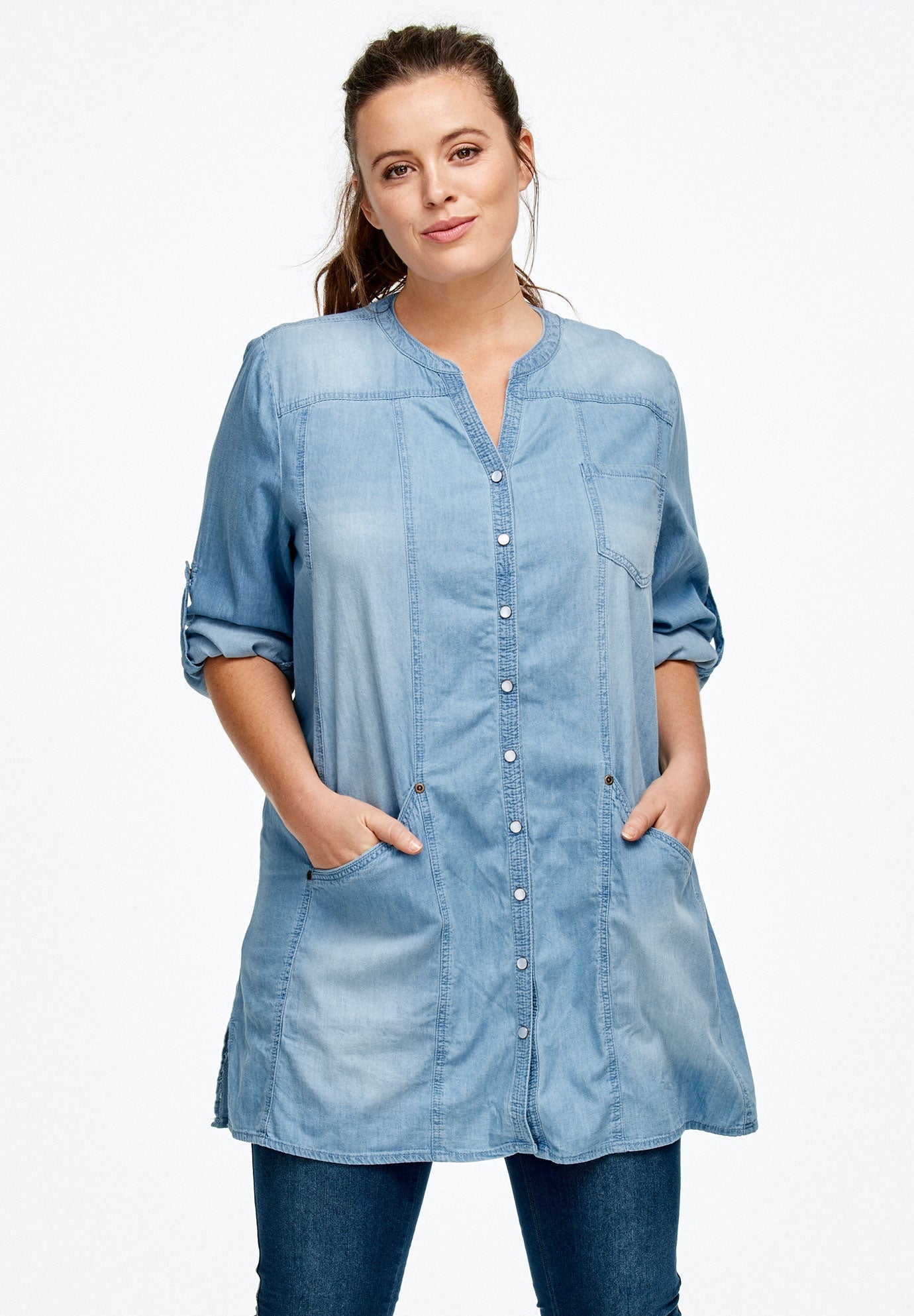 Snap Front Denim Tunic | King Size