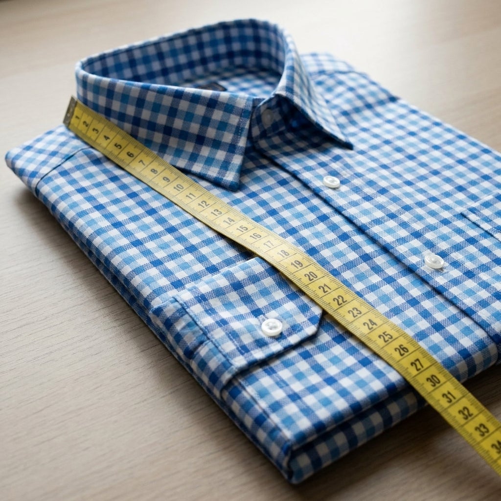 Tape measure laid across a folded dress shirt collar to show how to measure collar size