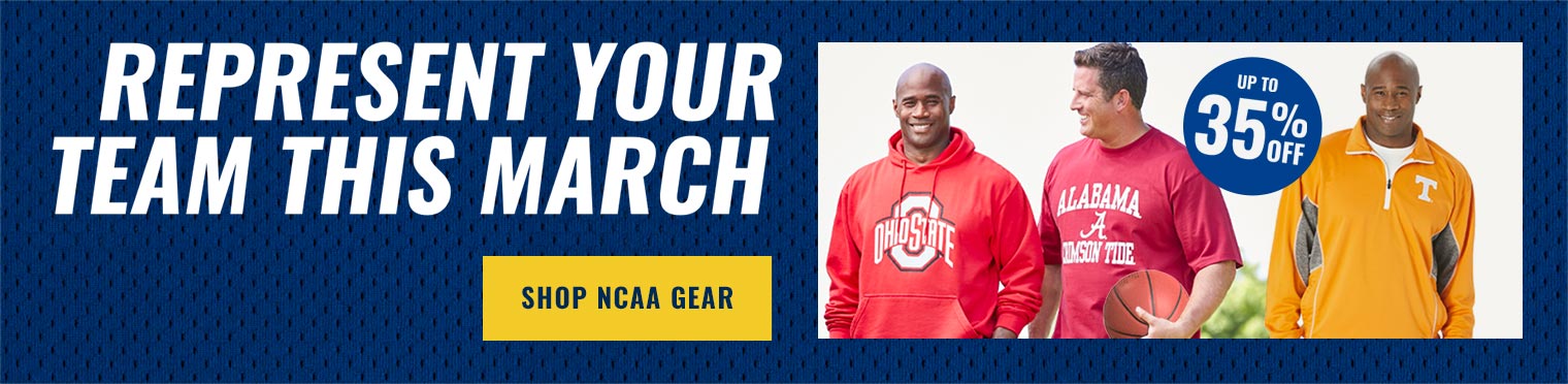 Represent your team this march  up to 35% off- shop ncaa gear