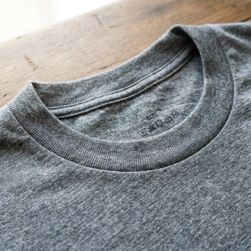 Close-up of the tagless neckline and cotton-blend fabric on a Big and Tall t-shirt